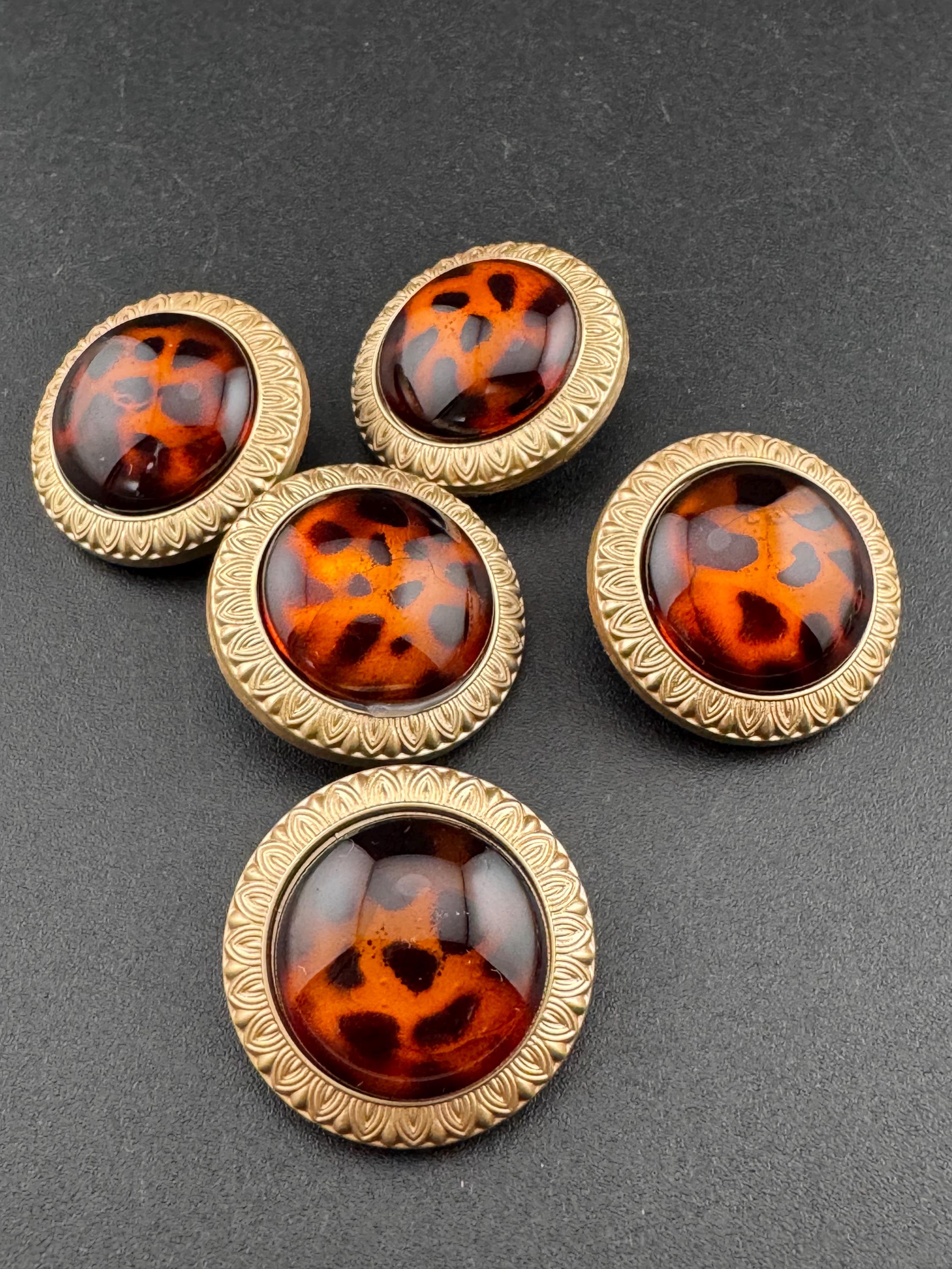 Leopard Print Shank Buttons: Amber Brown Acrylic & Gold Metal (5 pack)