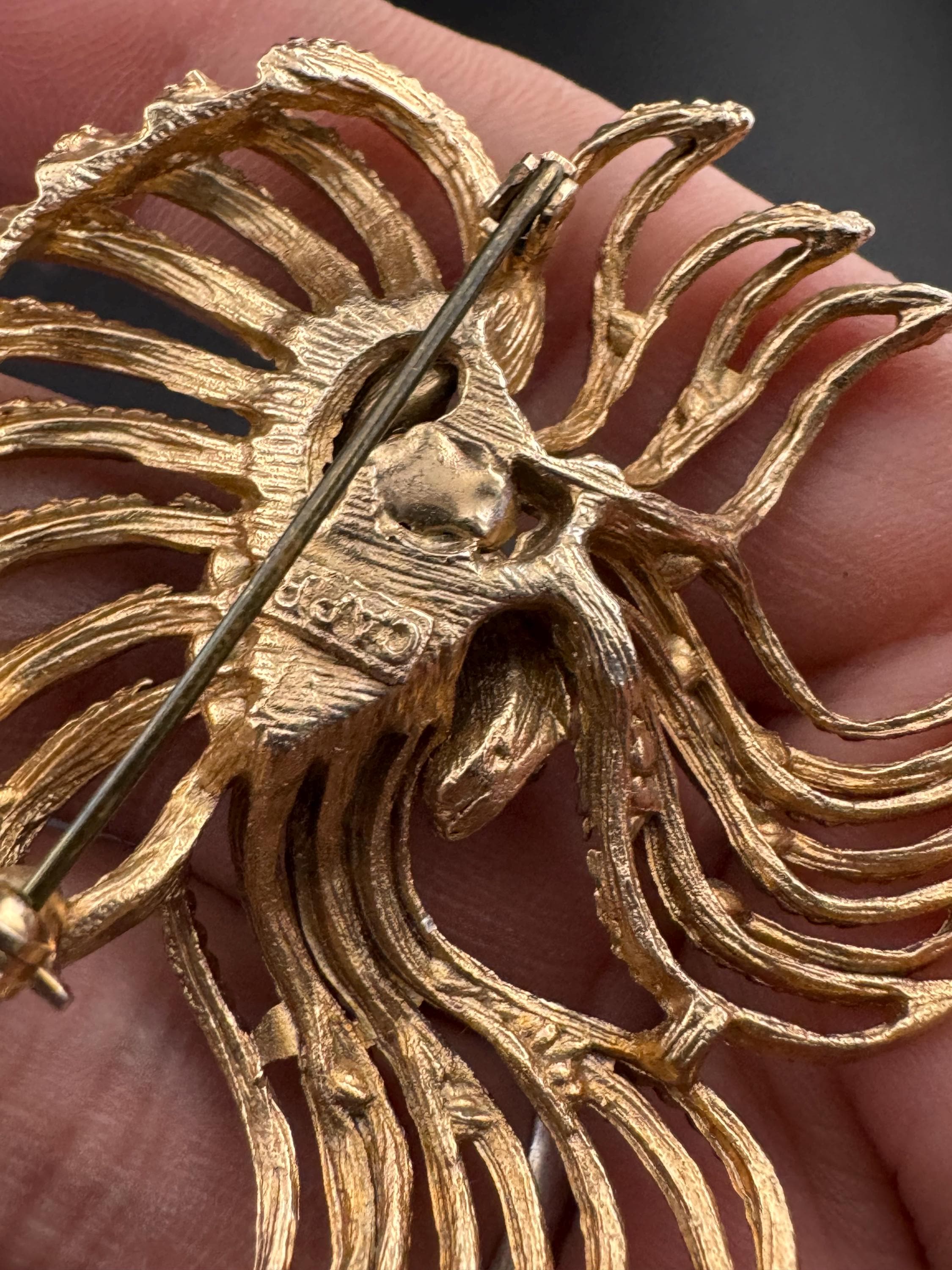 Vintage Capri Abstract Bow Brooch: Gold Tone Faux Marcasite