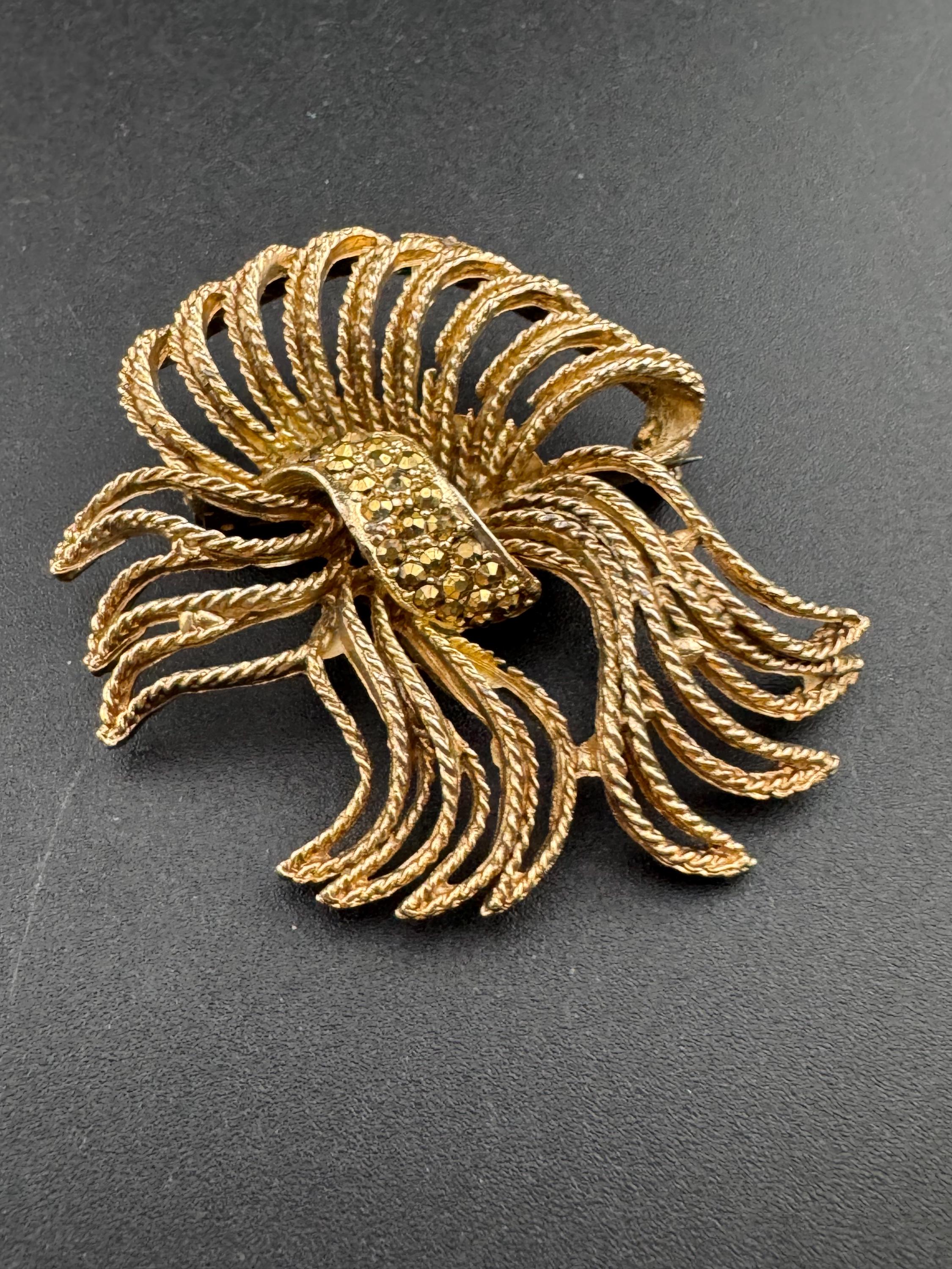 Vintage Capri Abstract Bow Brooch: Gold Tone Faux Marcasite