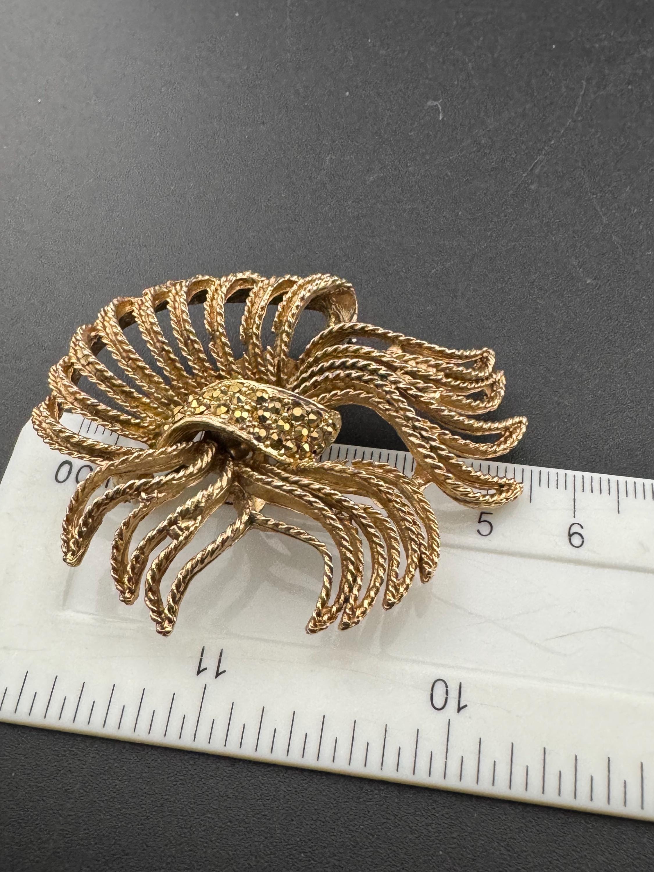 Vintage Capri Abstract Bow Brooch: Gold Tone Faux Marcasite