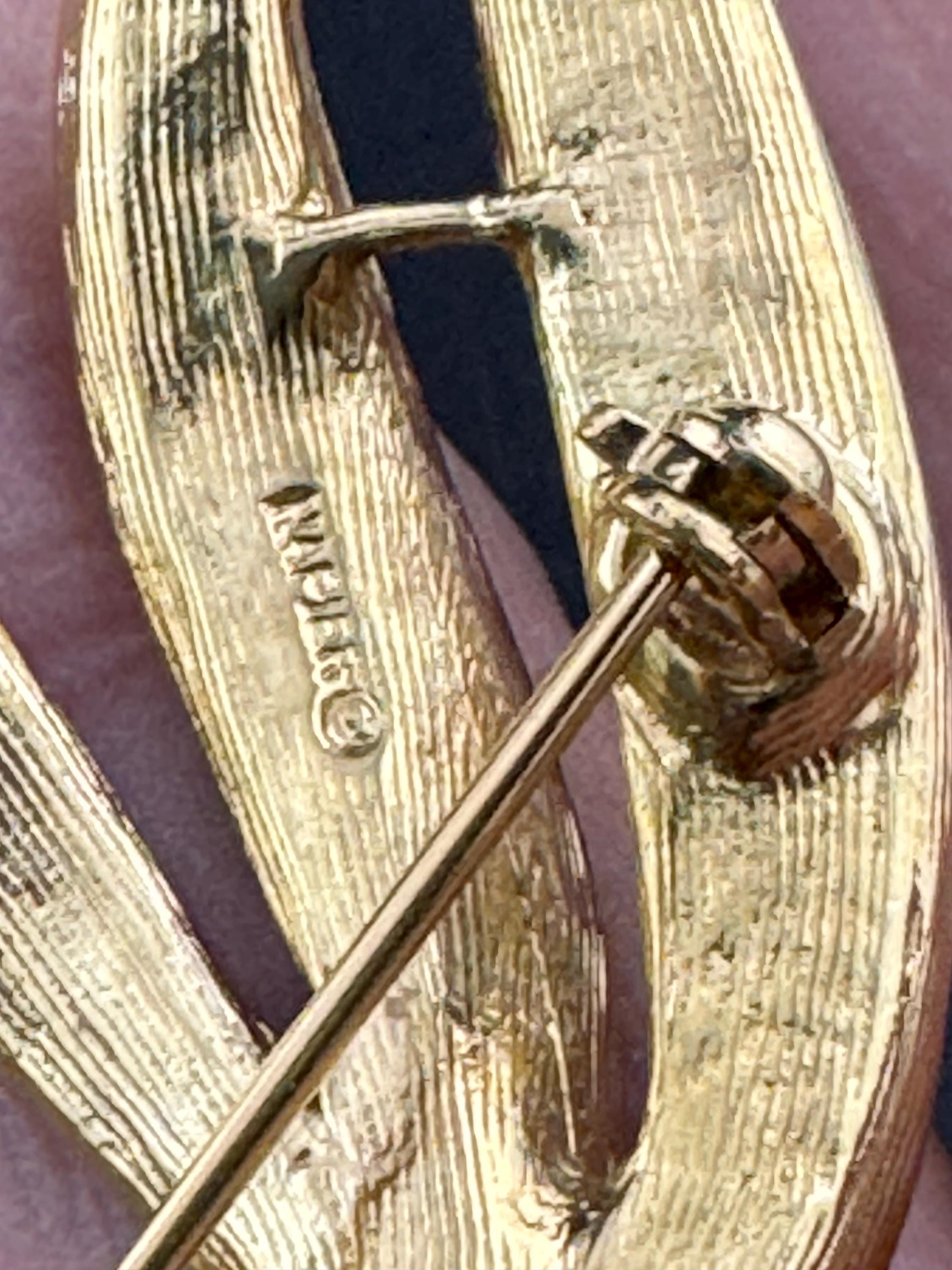 vintage signed Napier modernist mid century gold tone abstract ribbon bow brooch large 6cm roll clasp 1960s 1970s