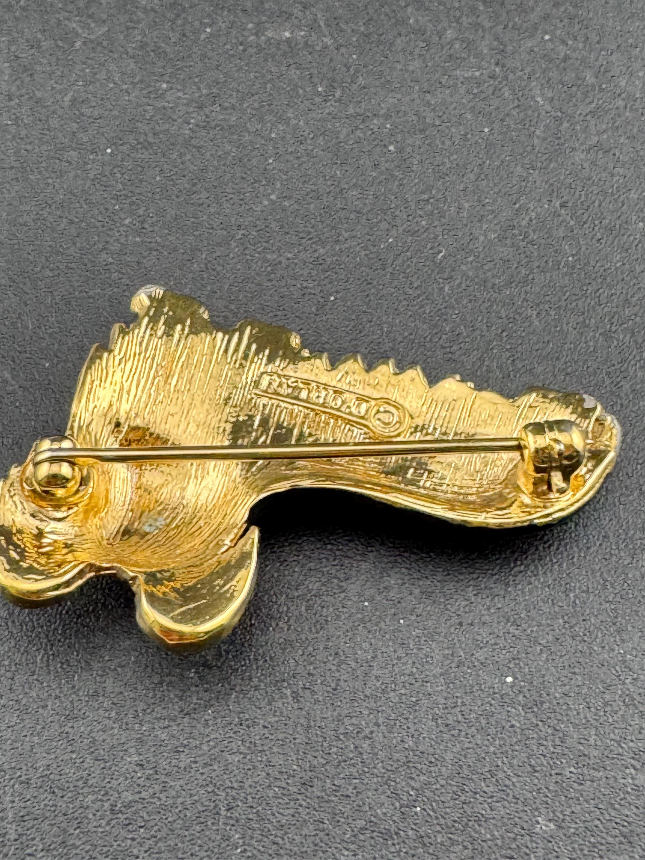 signed D'orlan Vintage novelty black enamel and diamanté rhinestone small dog brooch designer