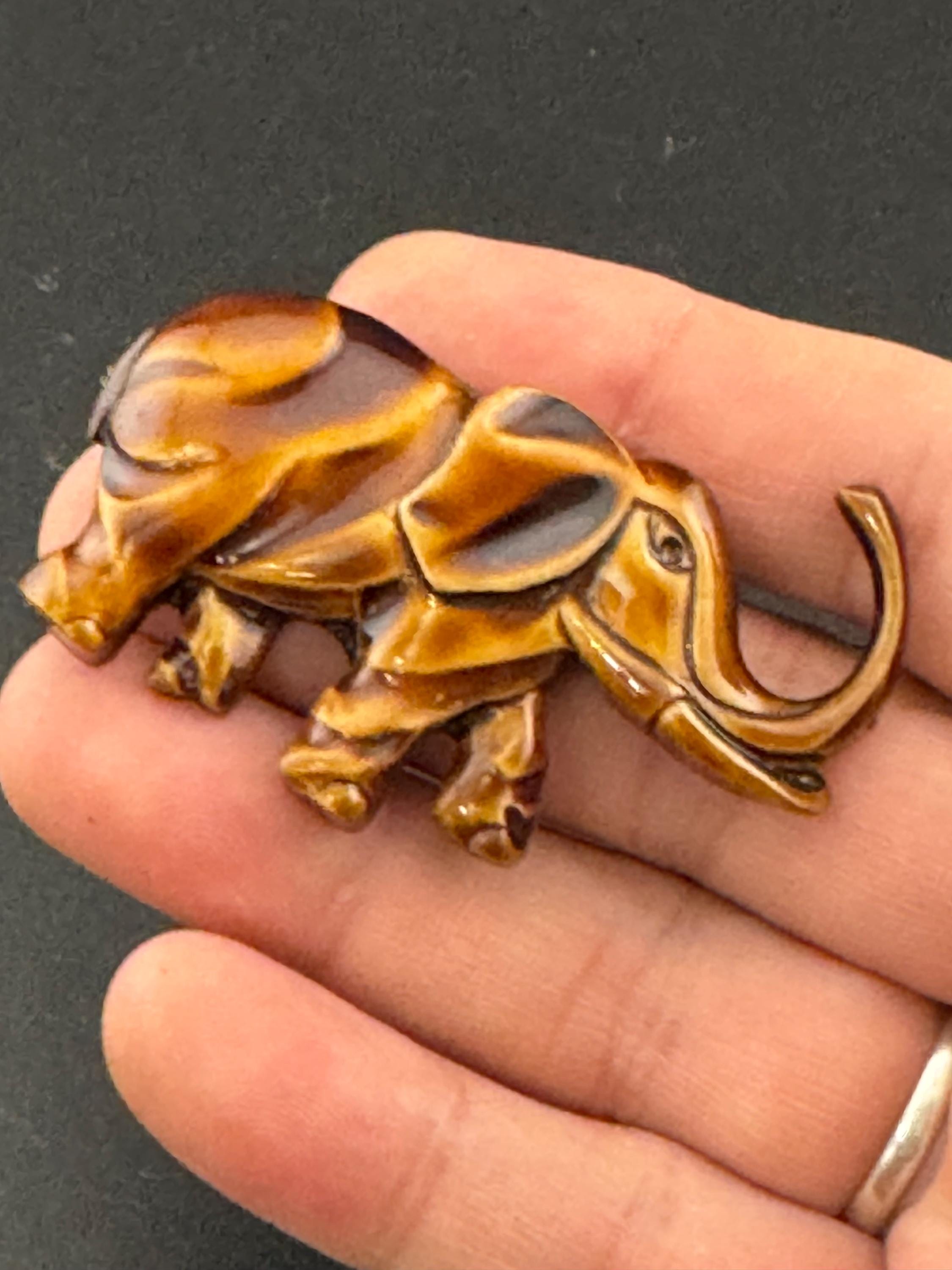 Vintage Italian Early Plastic brown Elephant brooch mid century