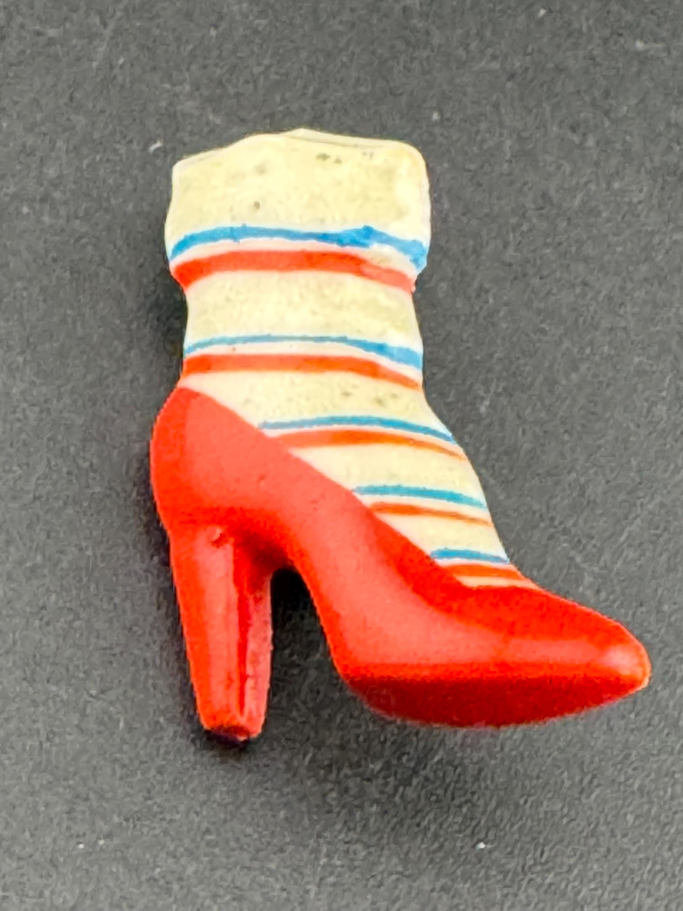 Early Plastic vintage bright red pair high heeled shoe brooch pin 1950s Antique Vintage celluloid Kitsch