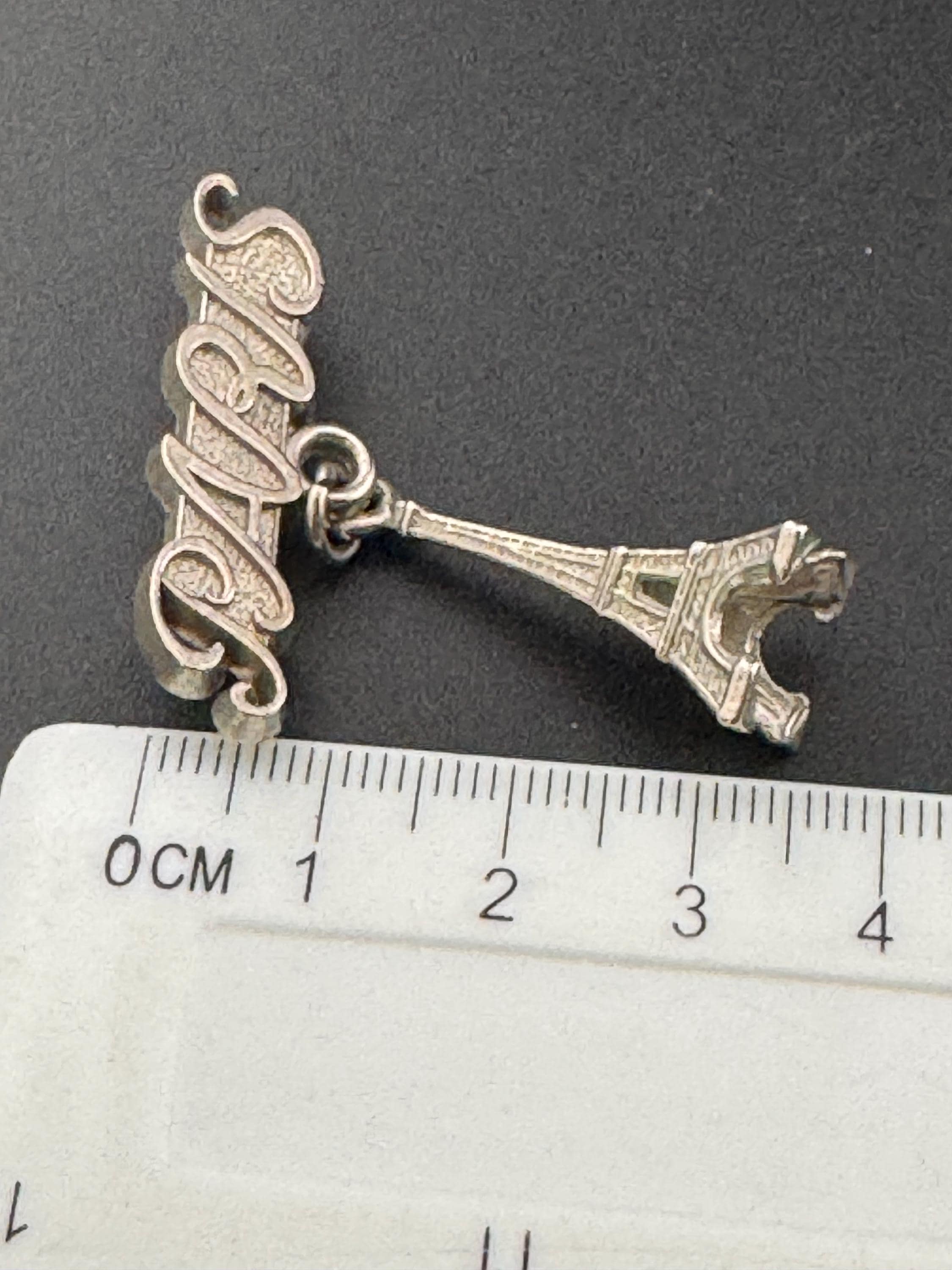 vintage silver tone Eiffel Tower PARIS French tourist brooch mid century