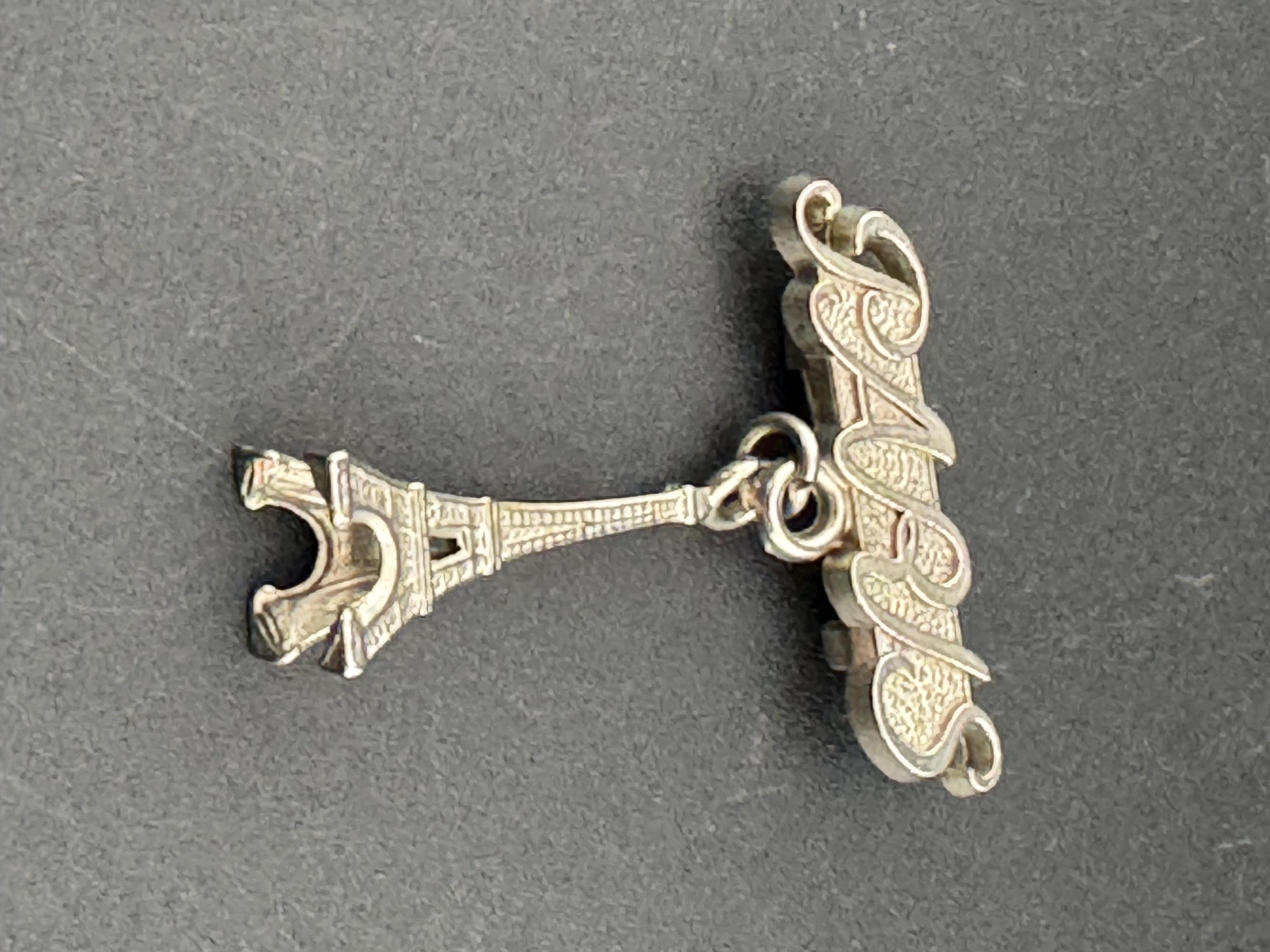 vintage silver tone Eiffel Tower PARIS French tourist brooch mid century