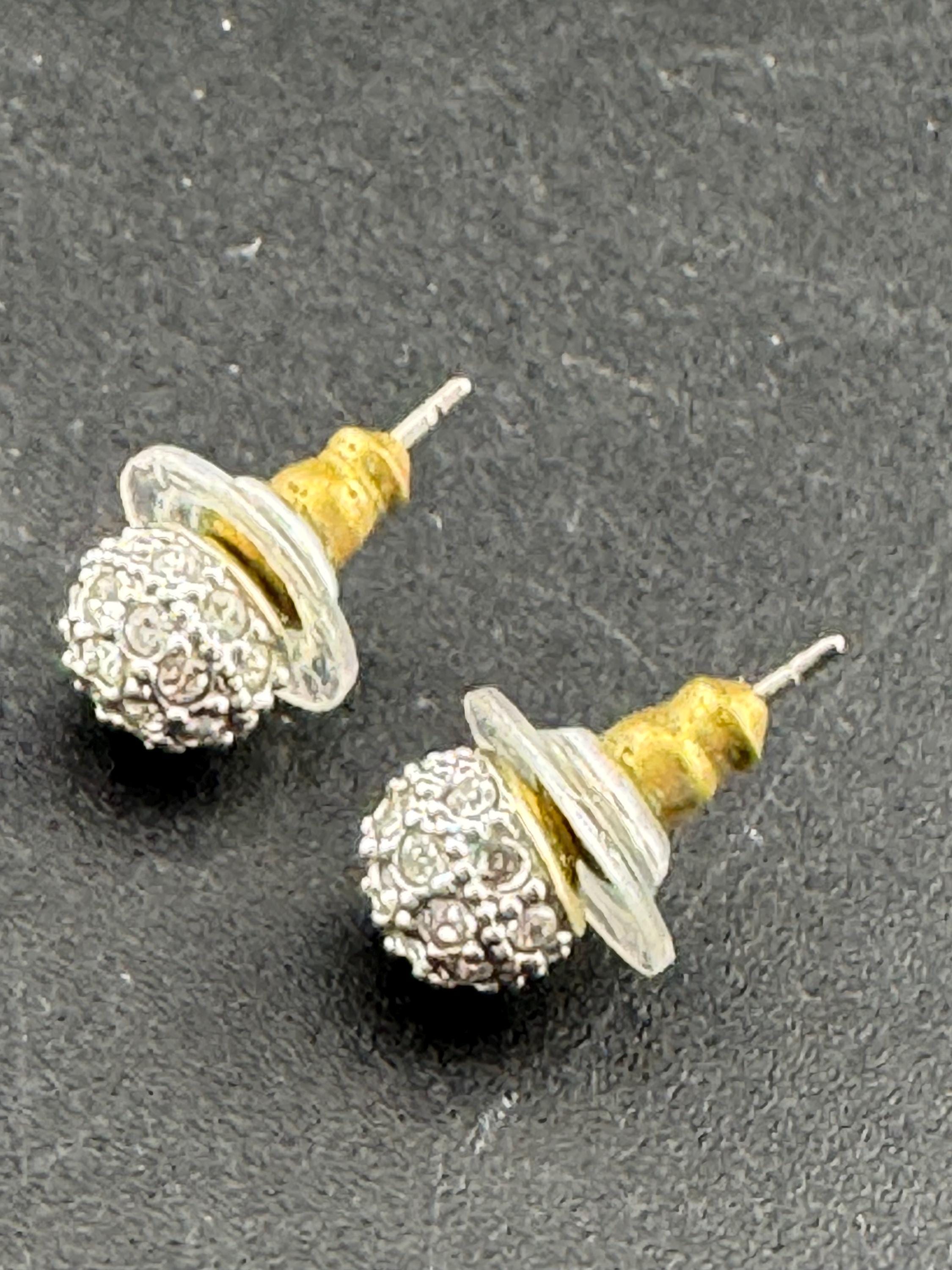Signed Swarovski crystal silver tone diamanté clear ball stud earrings