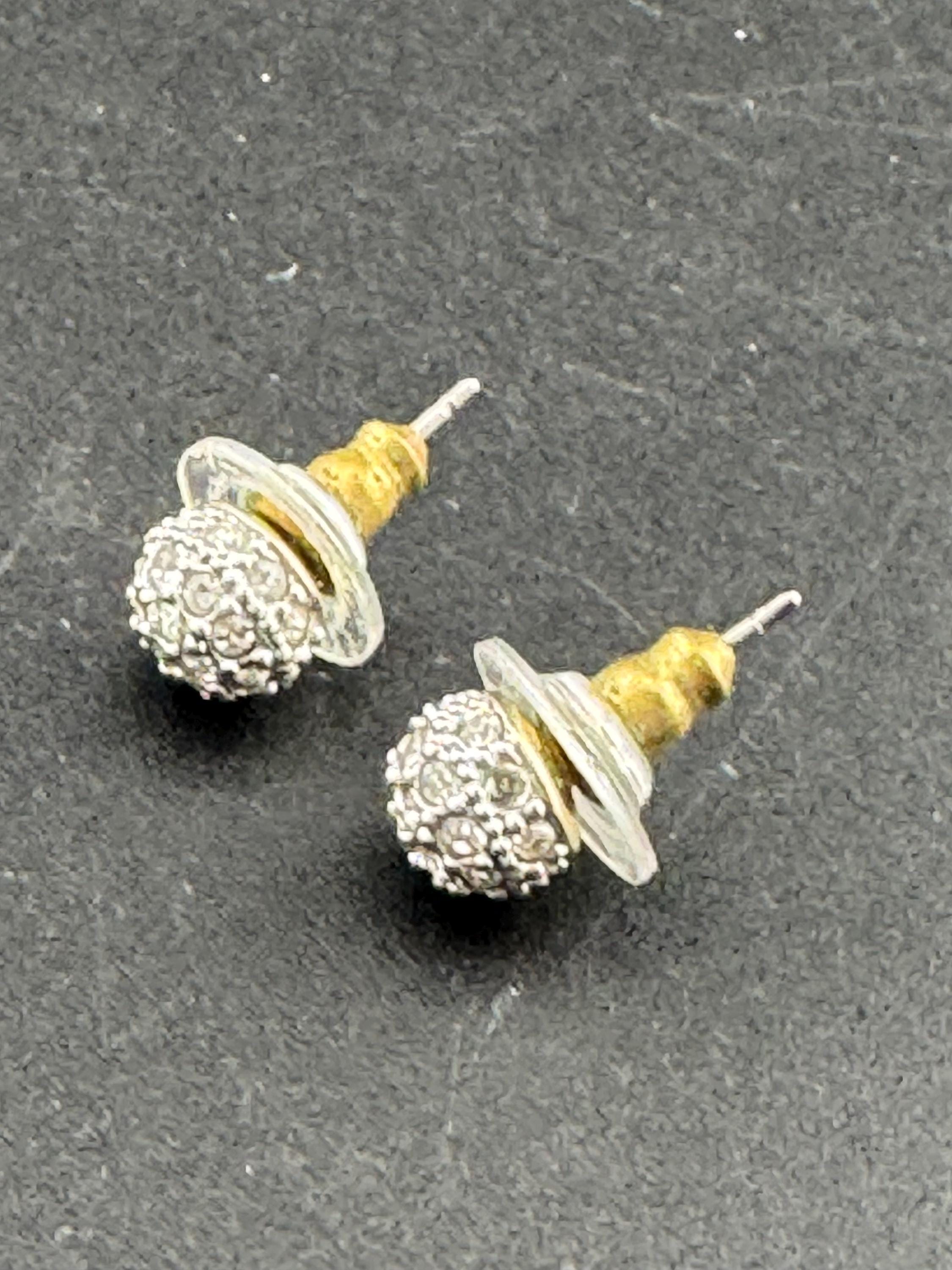 Signed Swarovski crystal silver tone diamanté clear ball stud earrings