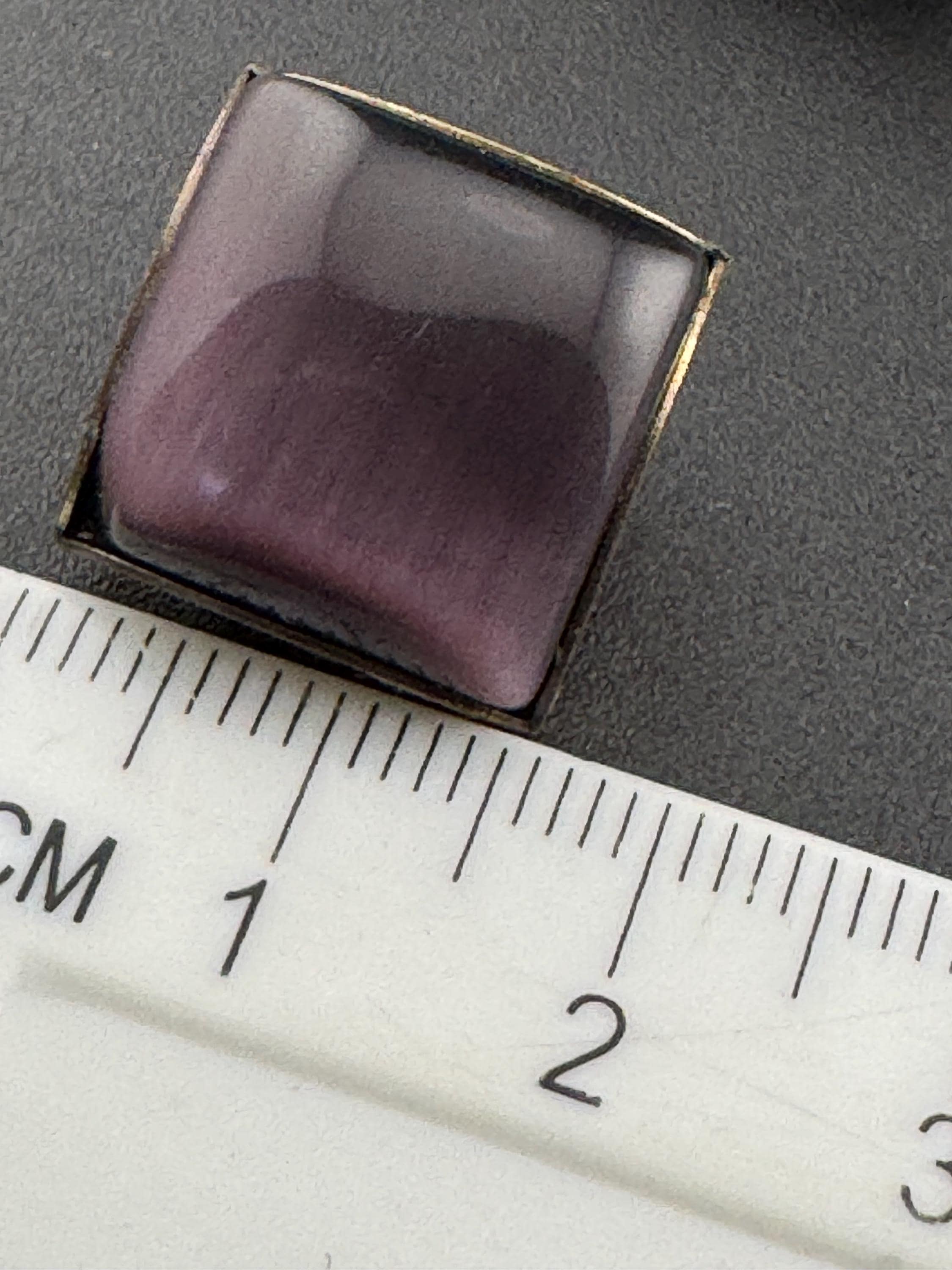 Nice early signed Bulatti square purple cabochon clip on earrings designer modernist