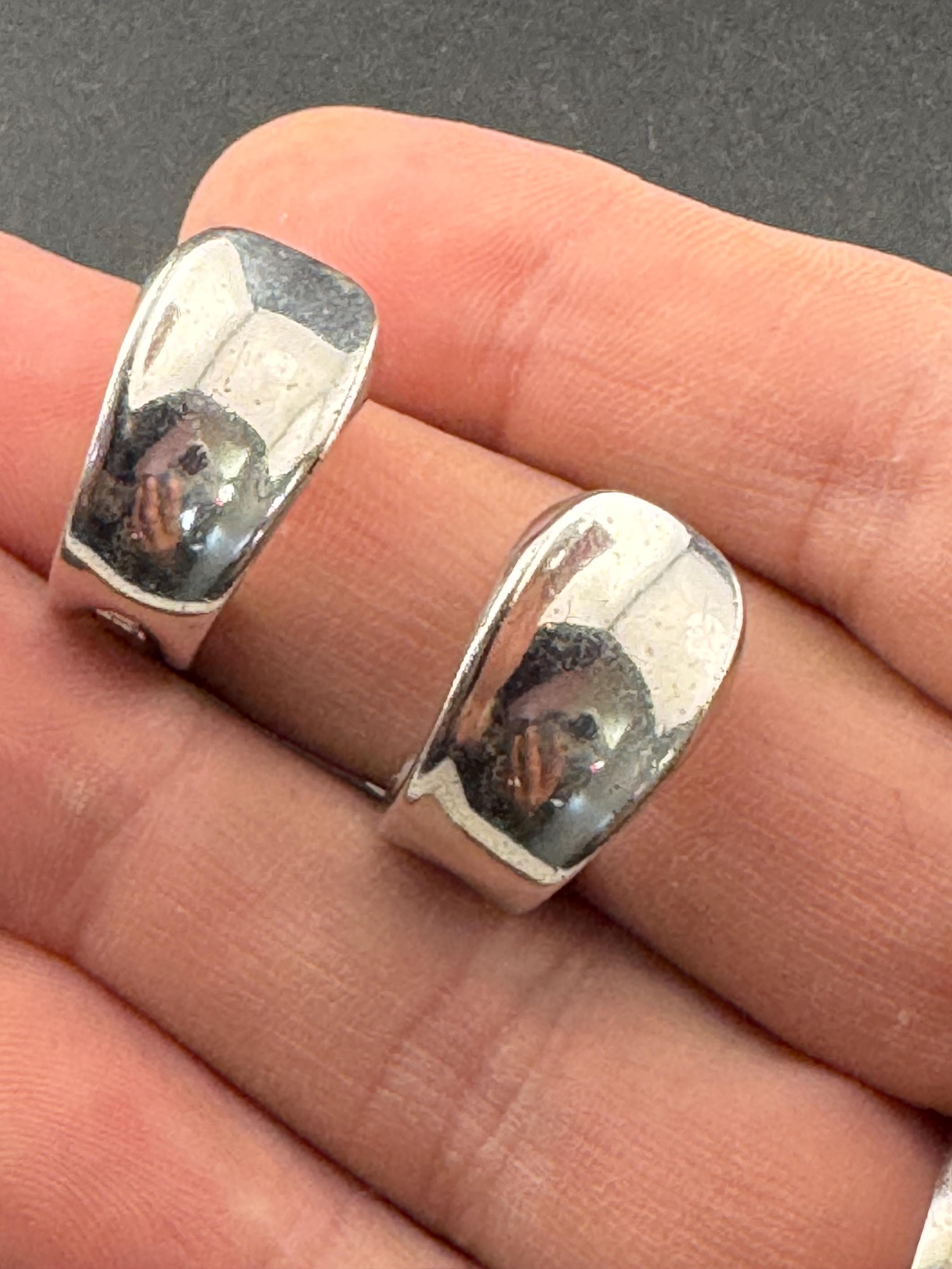 signed Pierre Lang designer silver plated 2cm half hoop clip on earrings