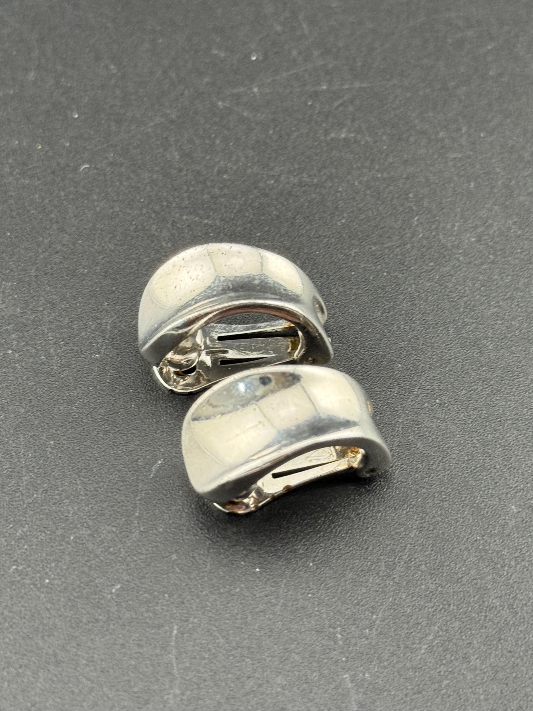 signed Pierre Lang designer silver plated 2cm half hoop clip on earrings