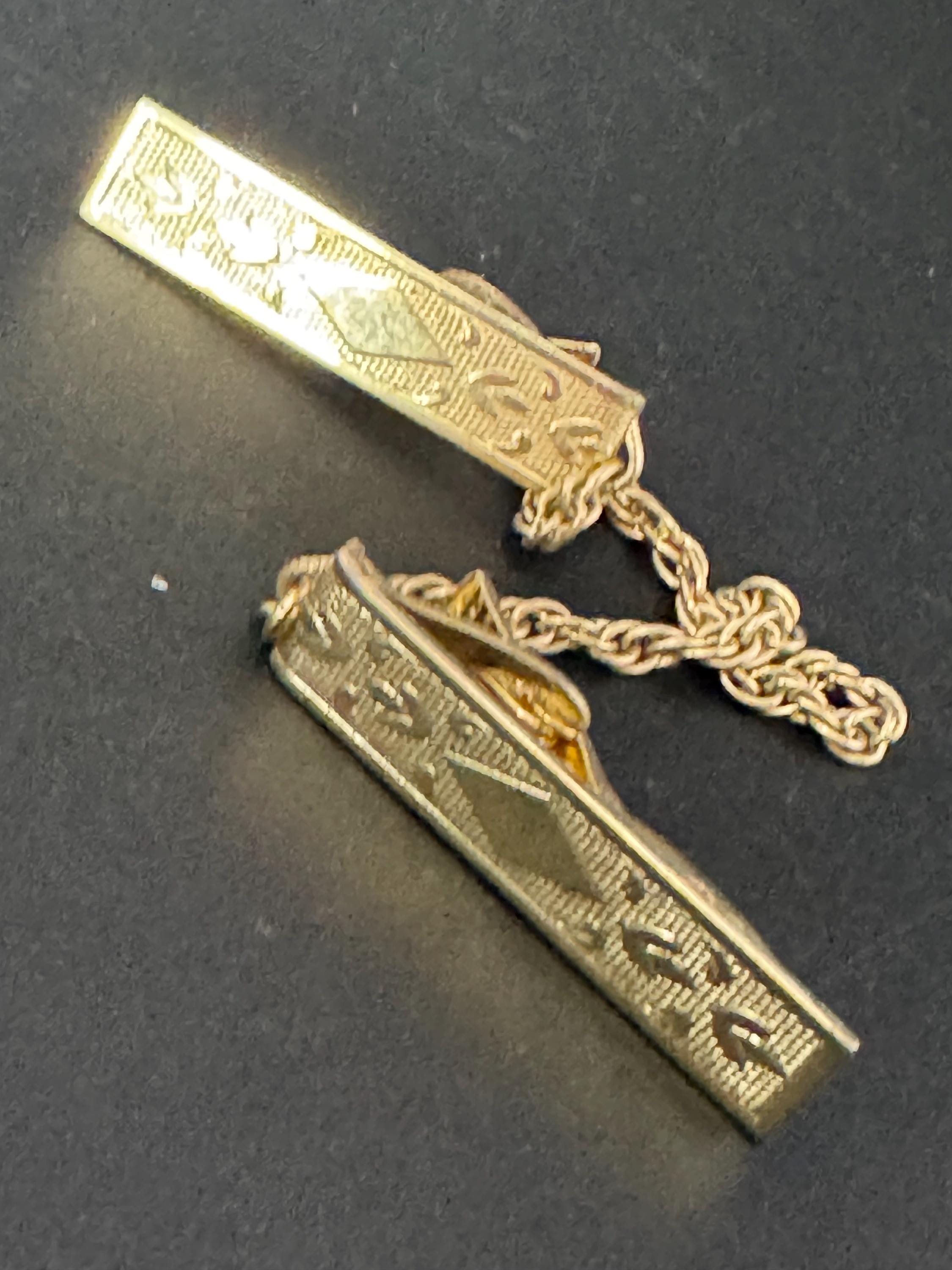 vintage double gold tone metal sweater guards jumper clips