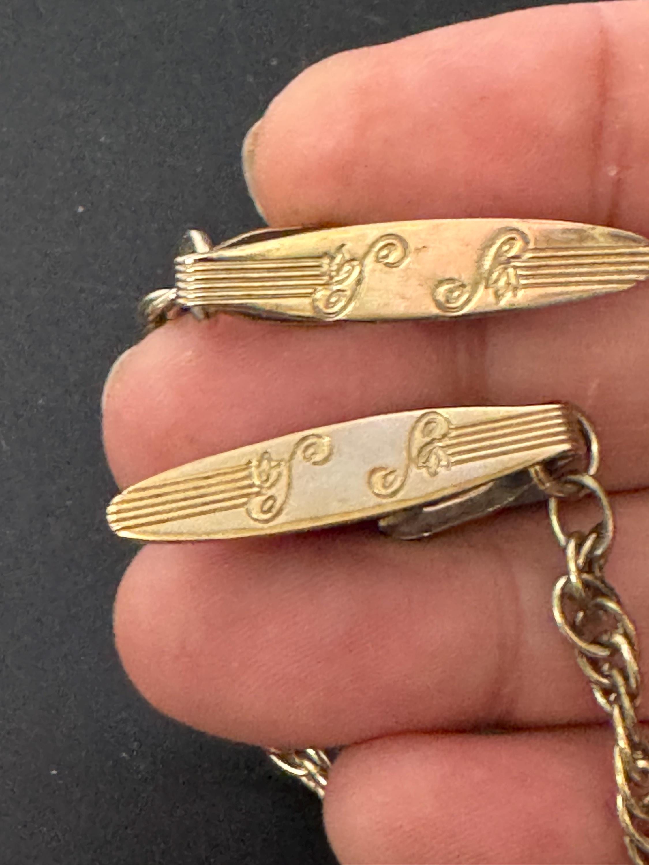 vintage double gold tone oval panel metal sweater guards jumper clips