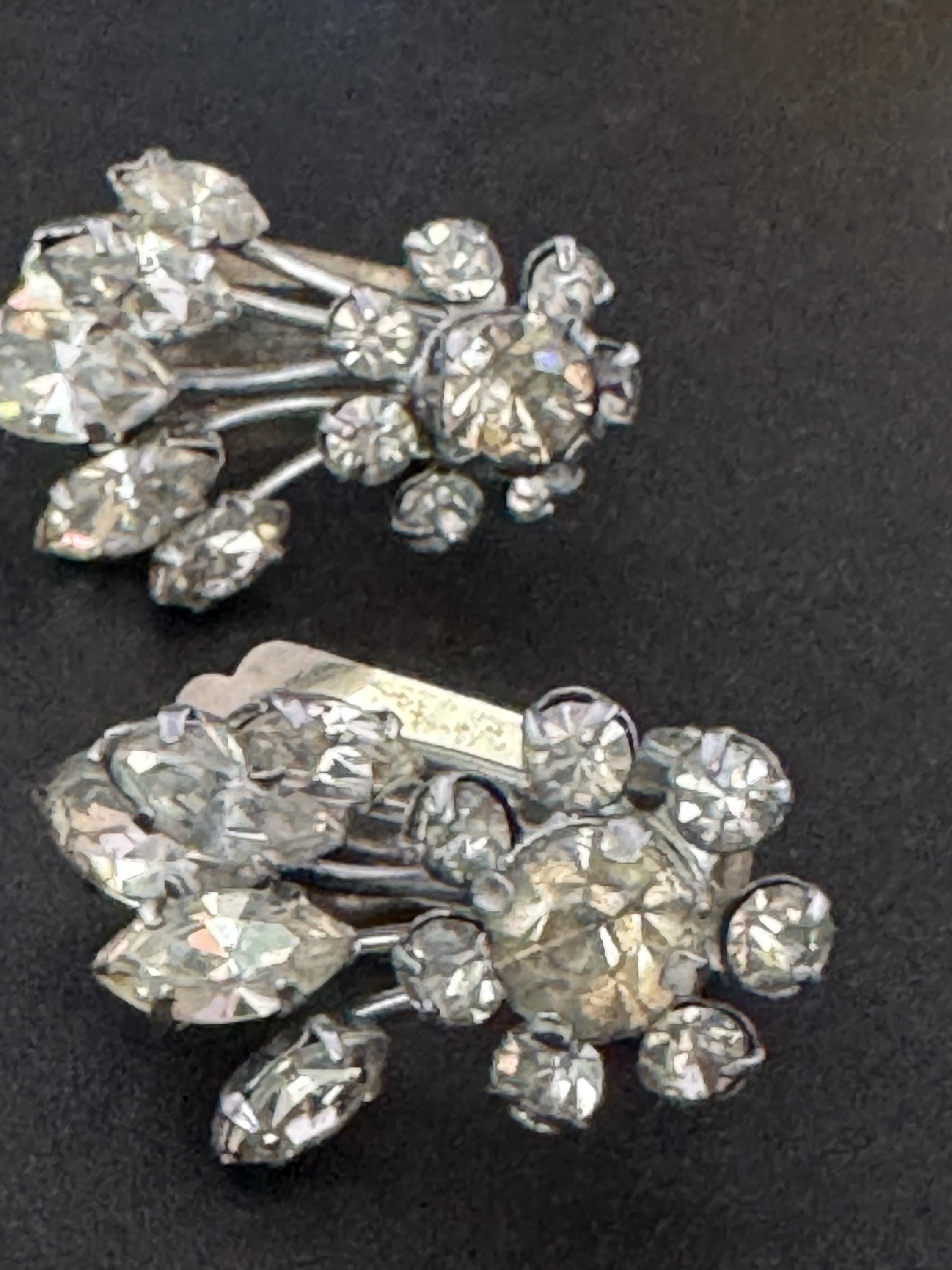vintage clear Diamanté Rhinestone Clip On stud Earrings mid century