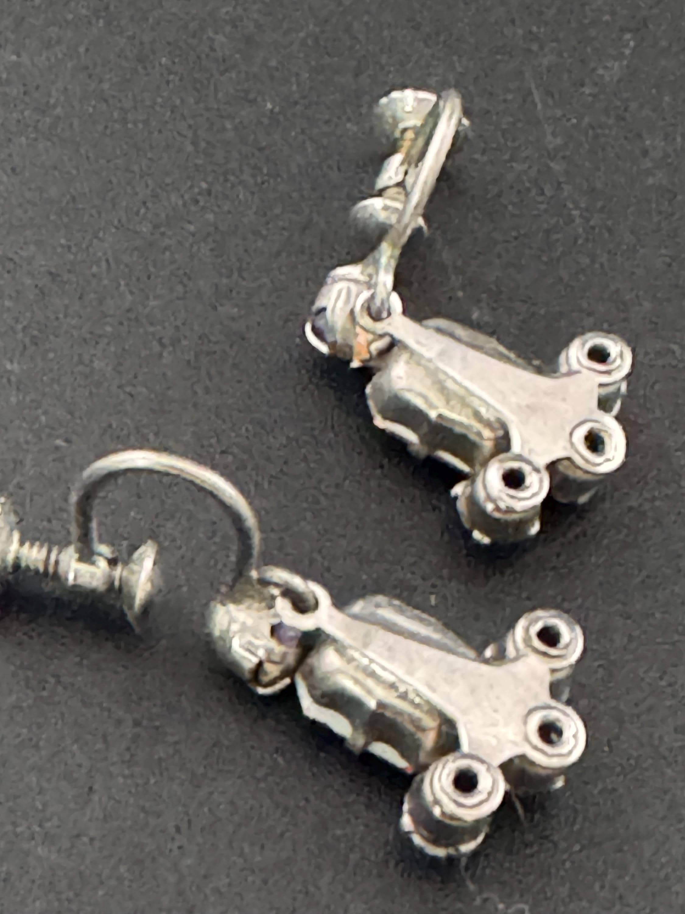 Vintage pink AB Rhinestone Diamanté Clip On drop Earrings Mid Century