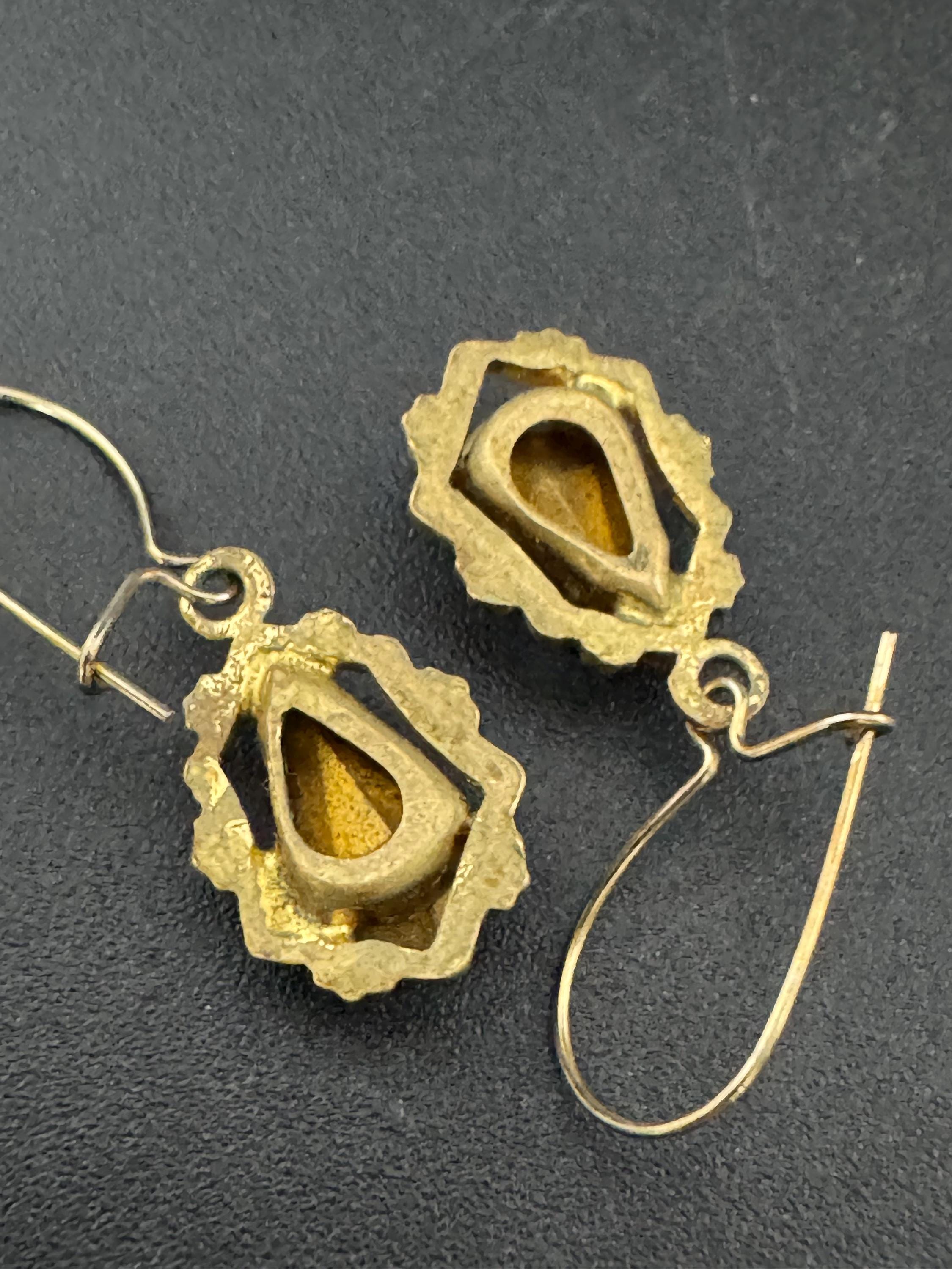 Rolled Gold Amber Glass Teardrop Clip On Earrings