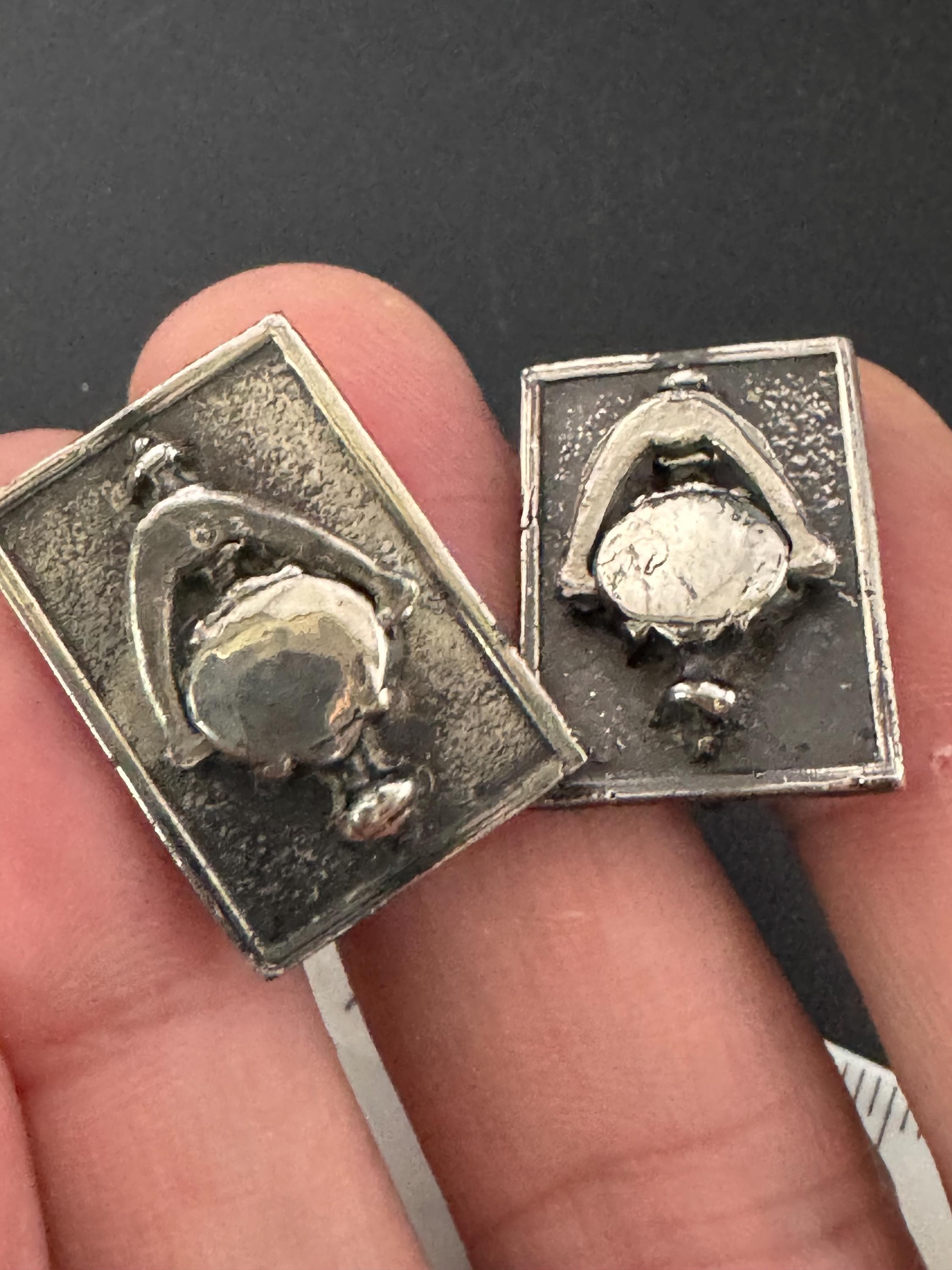 Vintage novelty rectangular door knocker hinged clip on earrings in dark silver tone possible dress clips