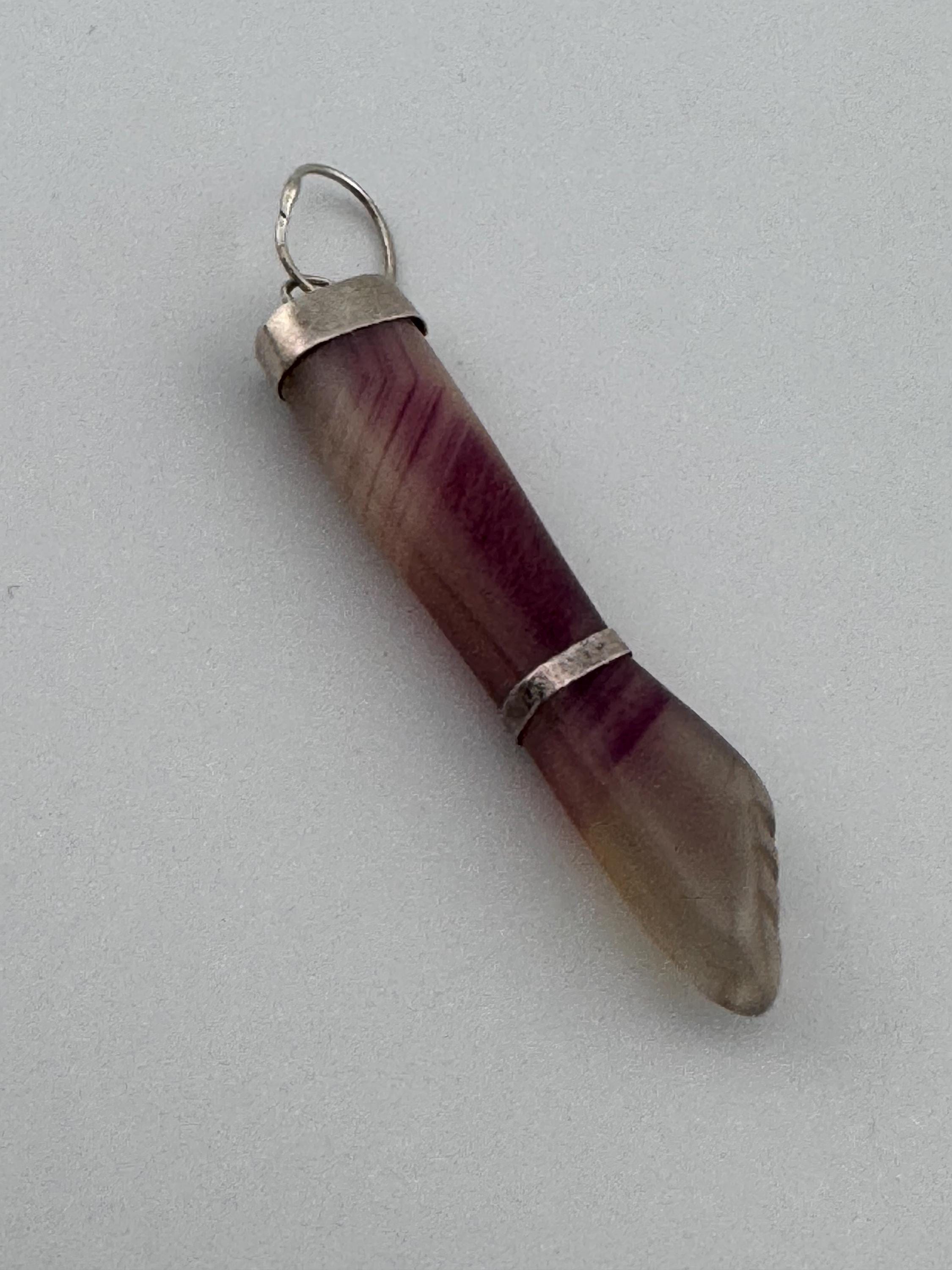 vintage carved amethyst gemstone long figa fist hand pendant see in silver white metal