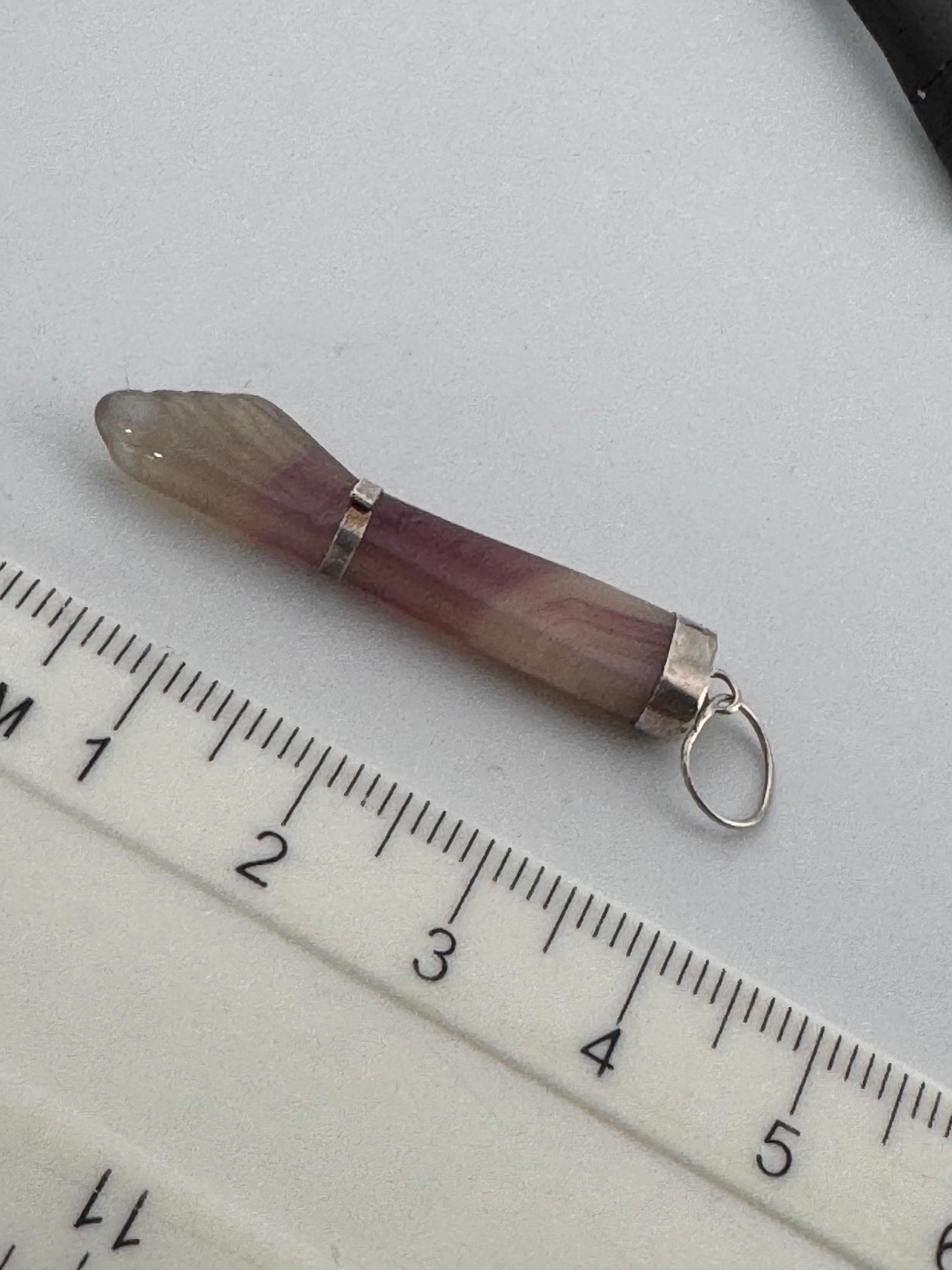 vintage carved amethyst gemstone long figa fist hand pendant see in silver white metal