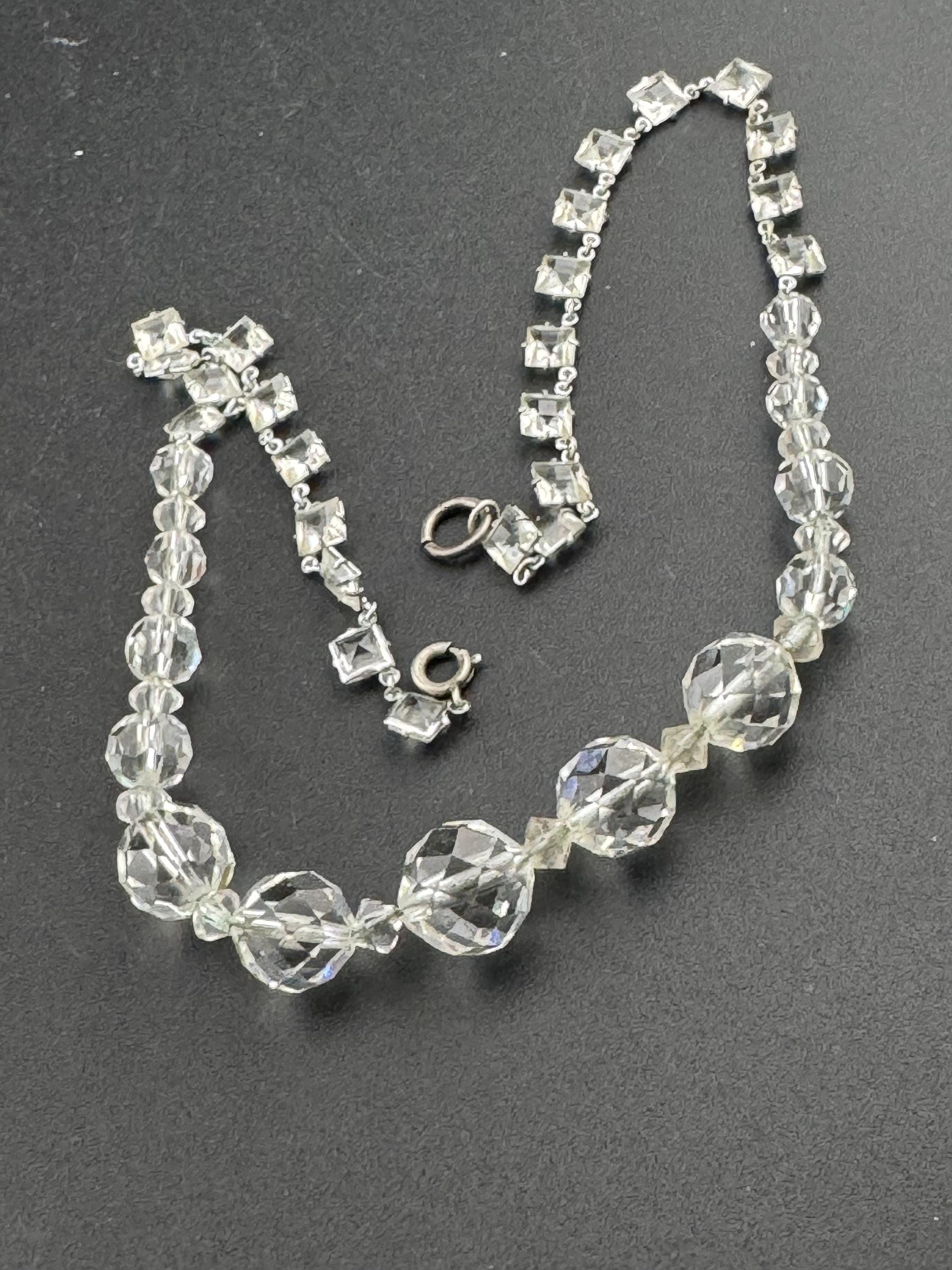 As found Art Deco open back crystal clear diamanté Paste Rhinestone glass necklace 1920s 41cm
