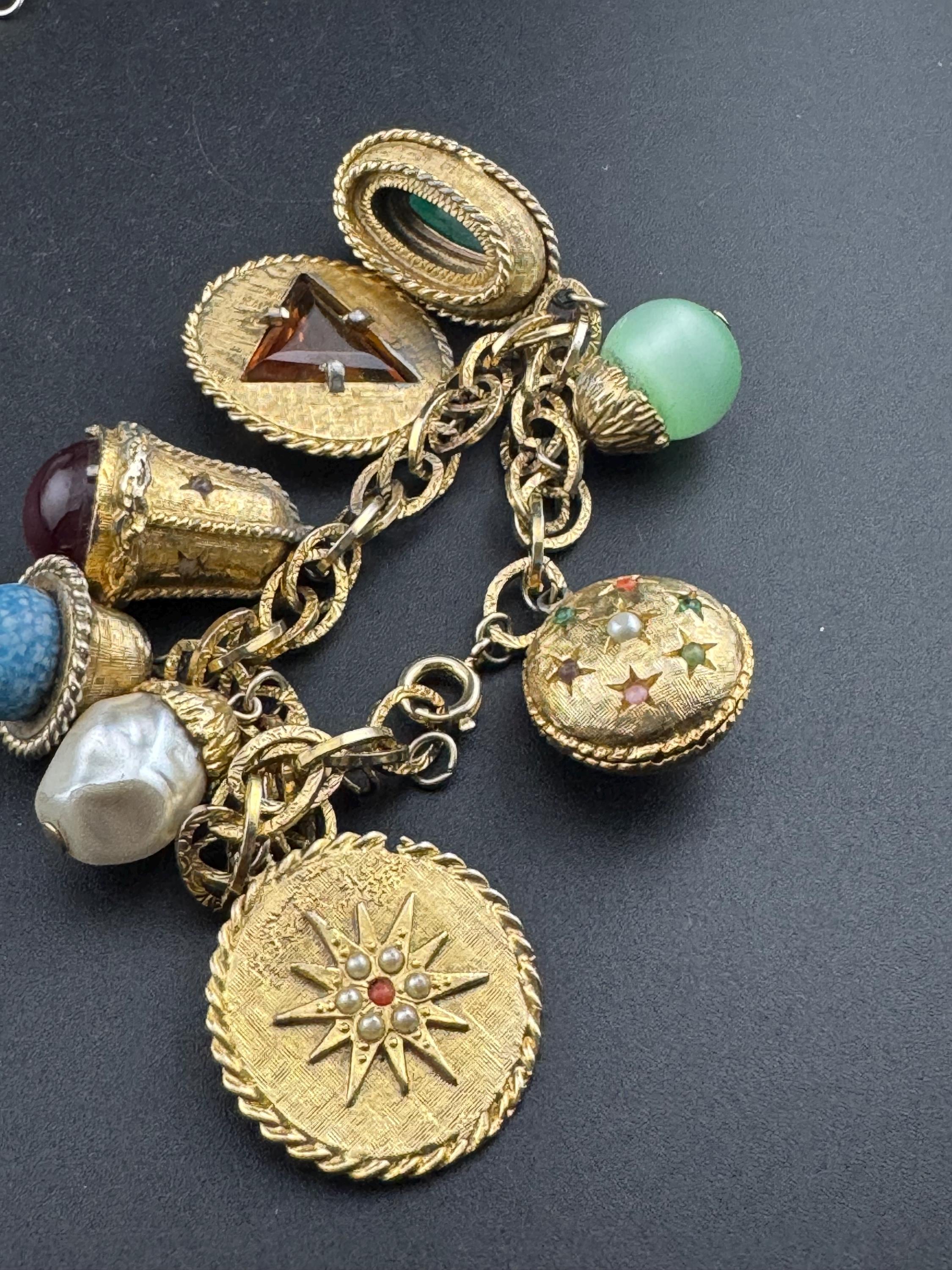 As found Vintage Gold tone chain link chunky charm bracelet 1960s 1970s Etruscan