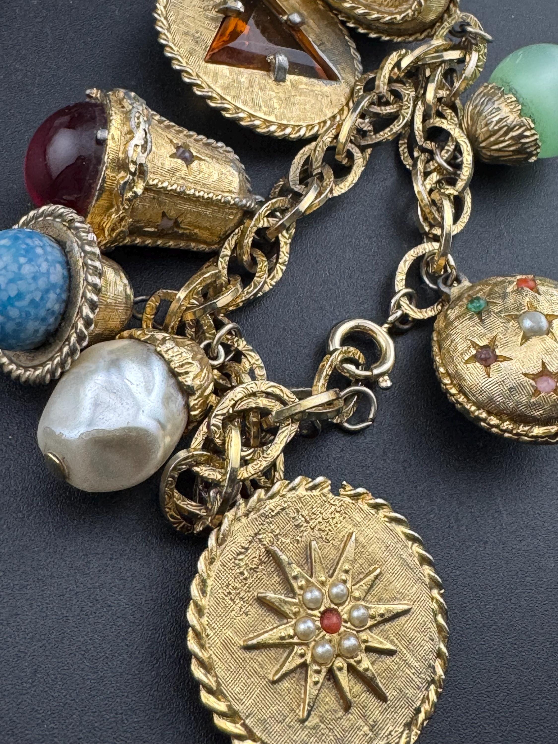 As found Vintage Gold tone chain link chunky charm bracelet 1960s 1970s Etruscan