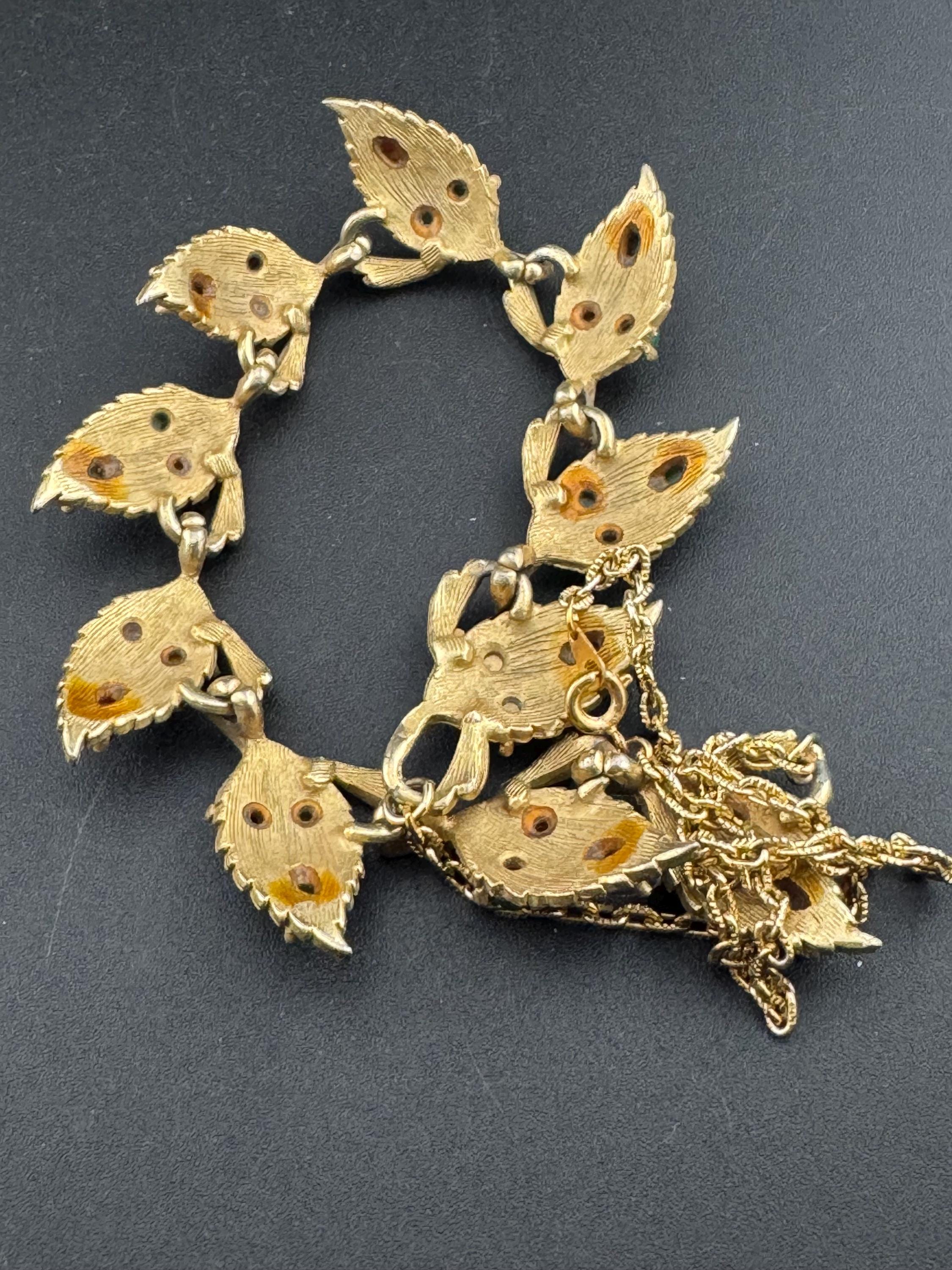 Vintage gold tone mid century faux gemstone set modernist panel link necklace 48cm