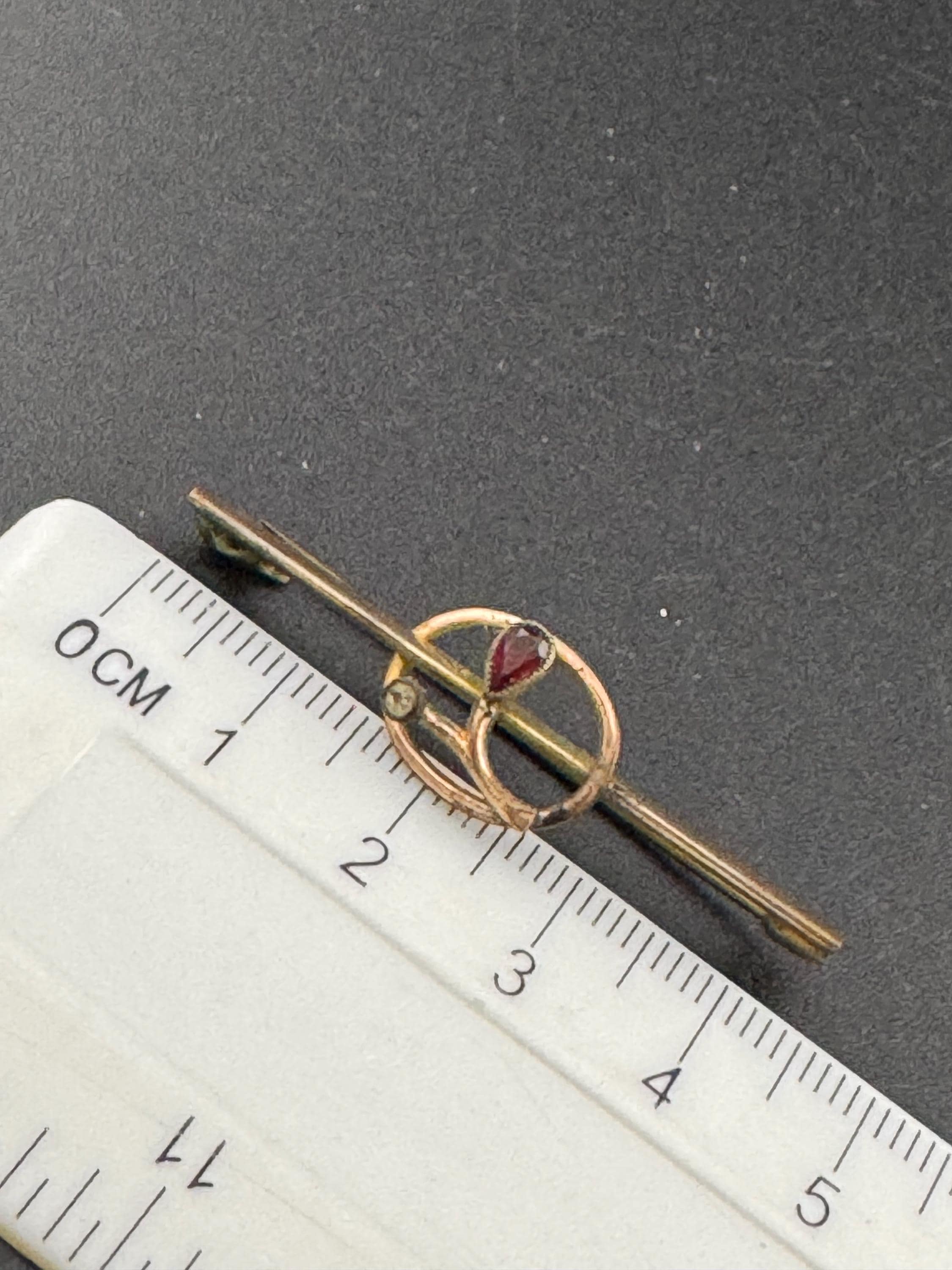 Antique Vintage amethyst teardrop Bar Brooch 1920s Victorian Edwardian 4.5cm, Rolled gold or Pinchbeck
