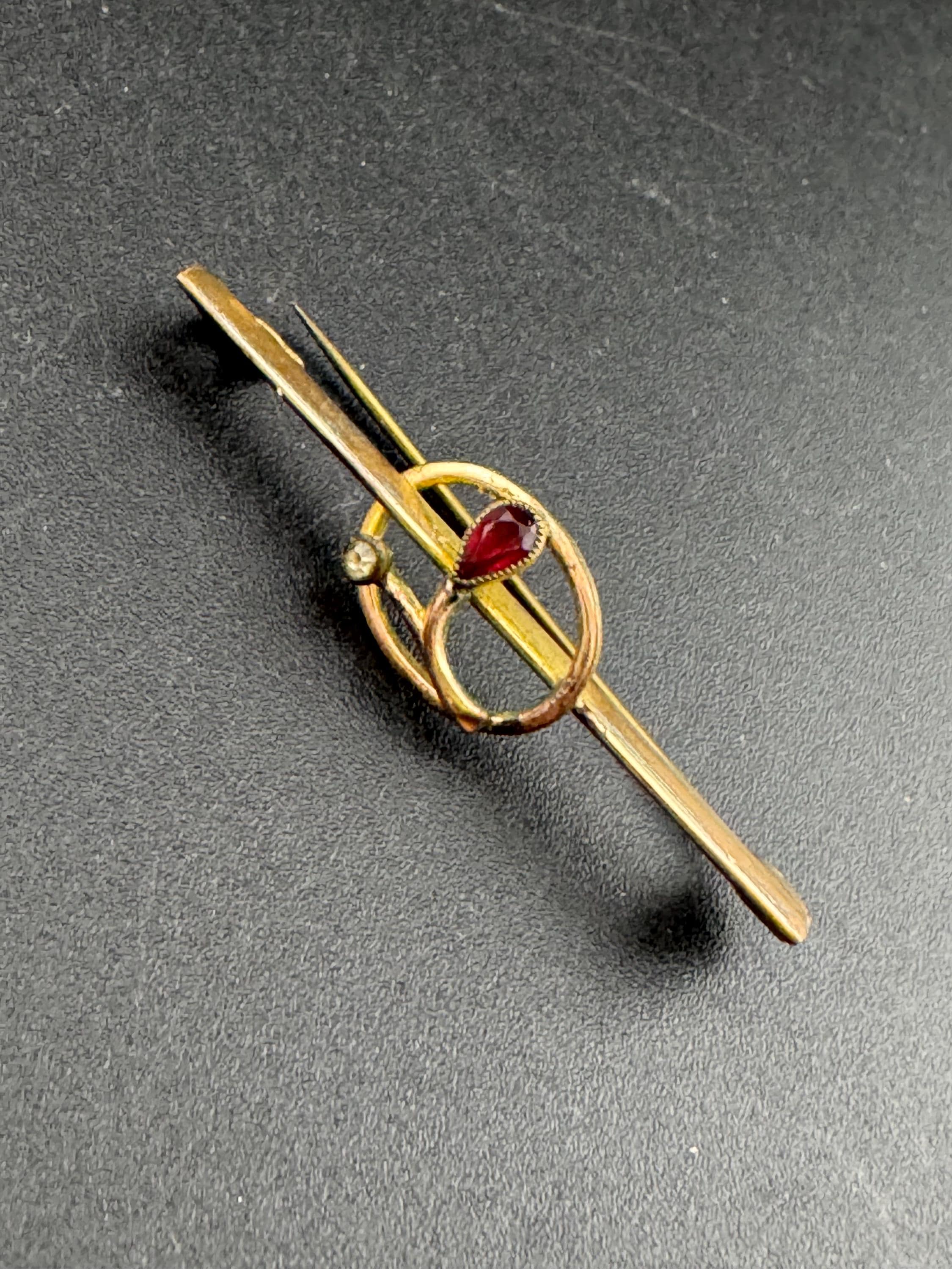 Antique Vintage amethyst teardrop Bar Brooch 1920s Victorian Edwardian 4.5cm, Rolled gold or Pinchbeck