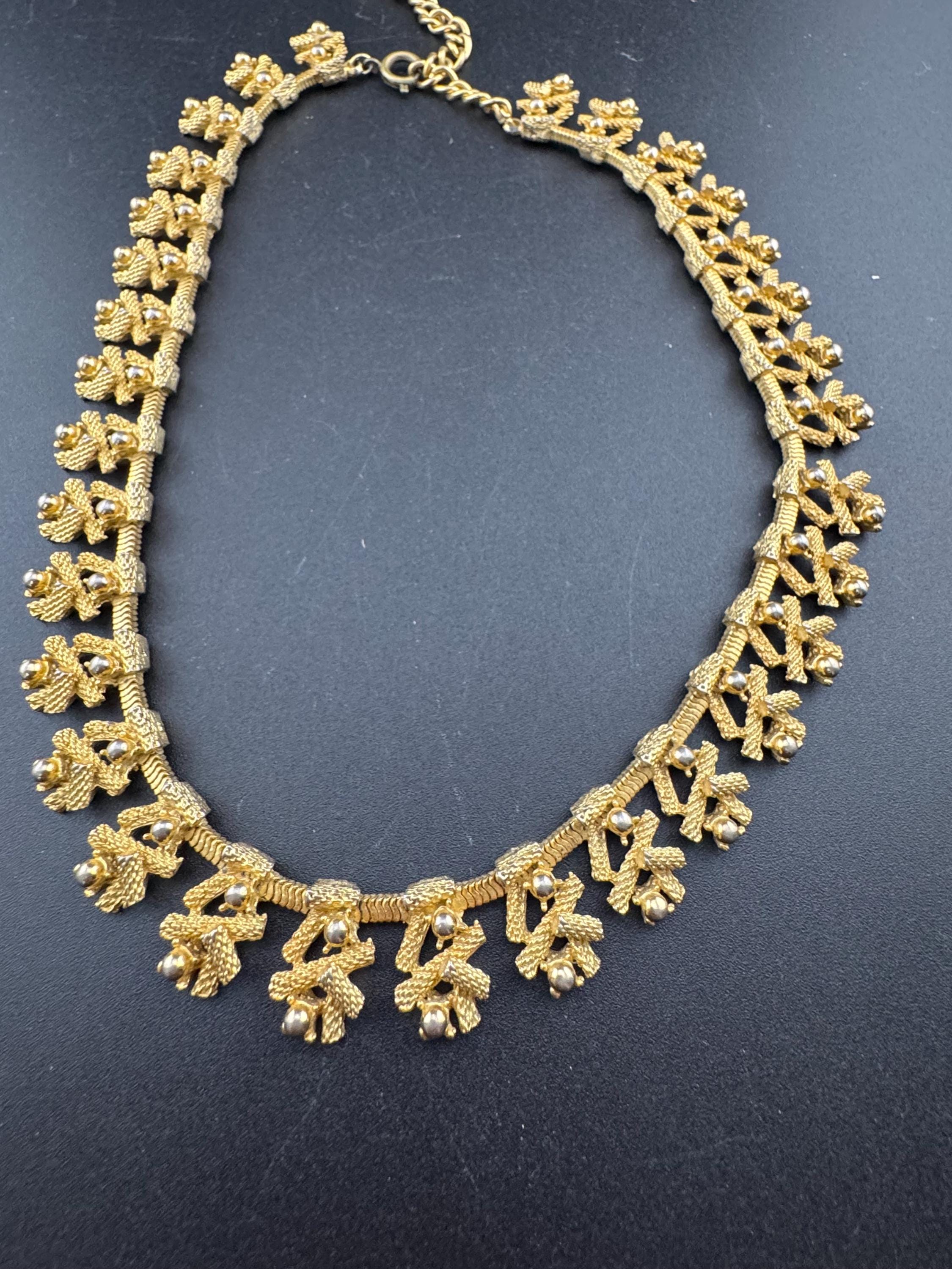 Vintage gold tone brutalist modernist textured choker necklace
