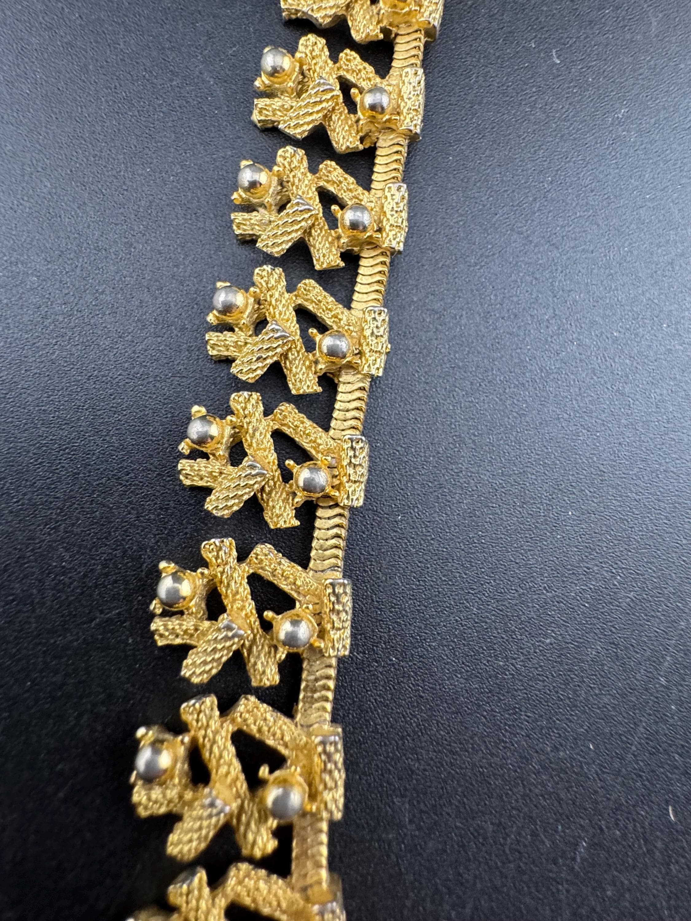 Vintage gold tone brutalist modernist textured choker necklace