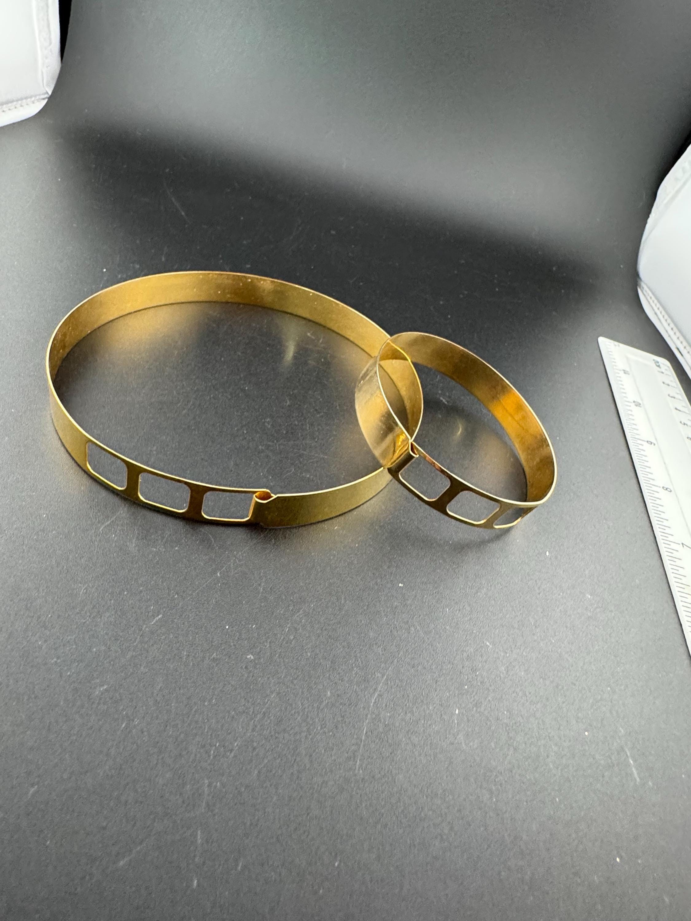Vintage modernist gold brass openwork geometric choker necklace and matching cuff bracelet 1970s early 80s