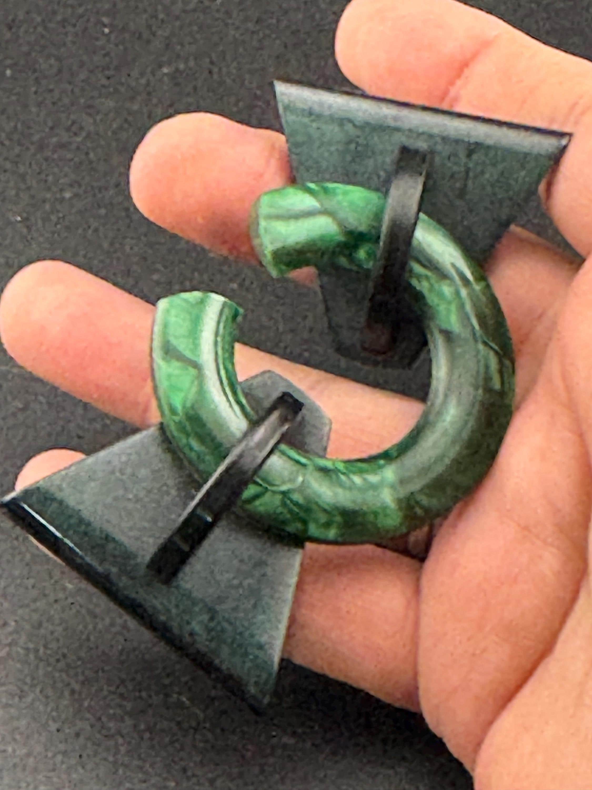 Large Antique Art Deco Bakelite Celluloid Early Plastic black and GREEN Art Deco Geometric Belt Buckle 1920s 1930s Sewing Haberdashery
