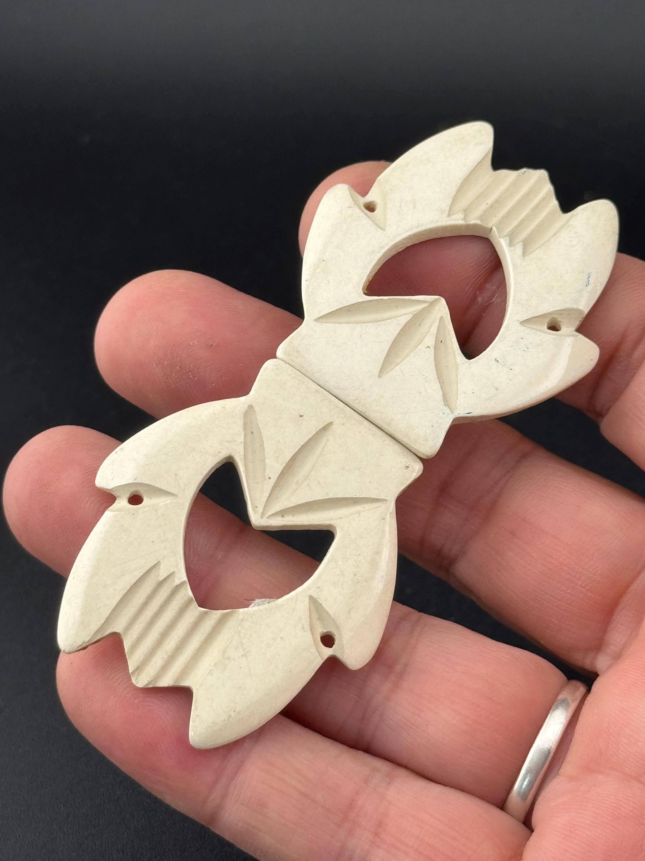 Antique Vintage Art deco Cream early plastic 2 part double sew on Belt Buckle 1920s 1930s Sewing