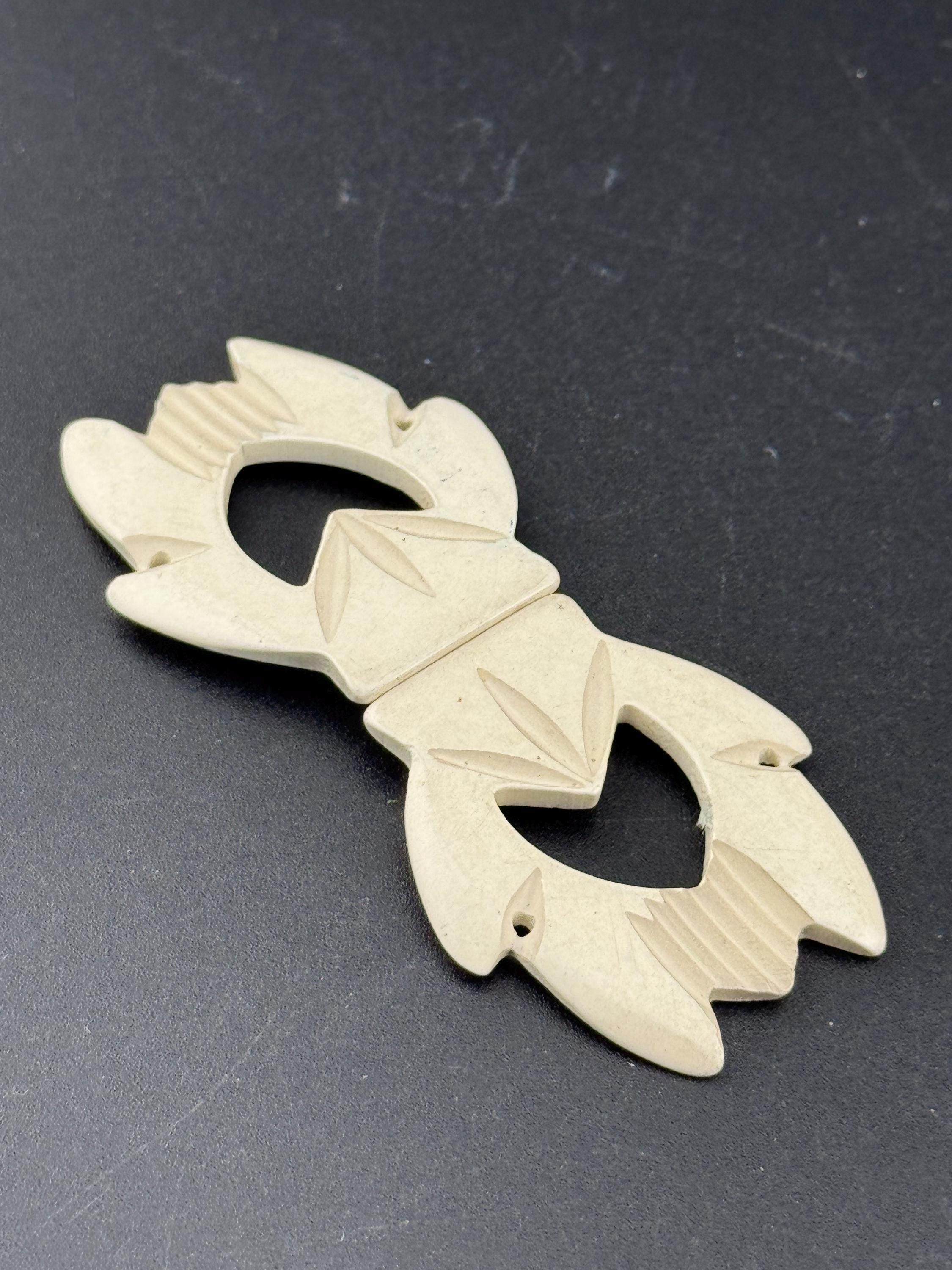 Antique Vintage Art deco Cream early plastic 2 part double sew on Belt Buckle 1920s 1930s Sewing