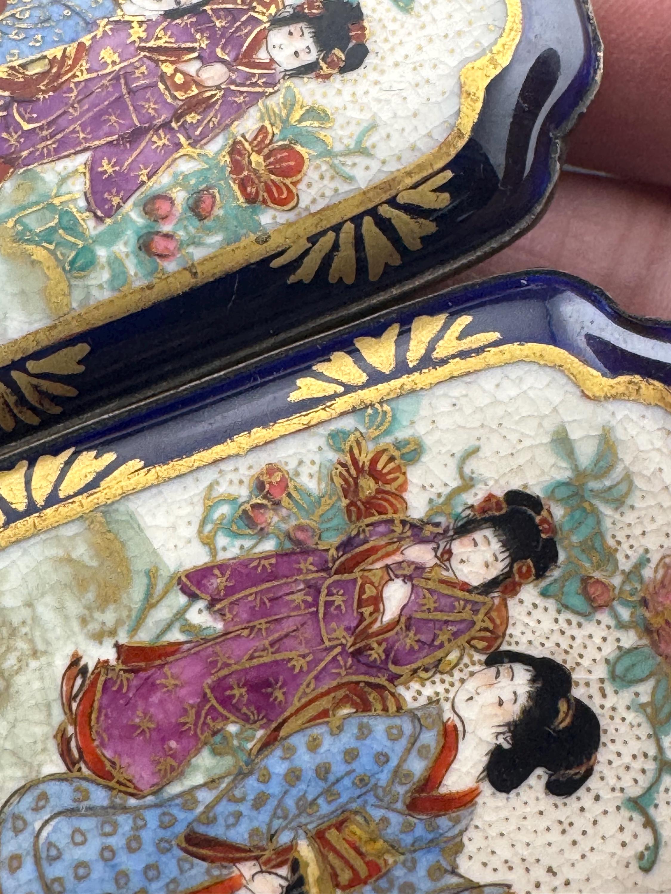 antique Japanese hallmarked silver Meiji period satsuma ware porcelain 2 part large belt buckles 1868-1928 period