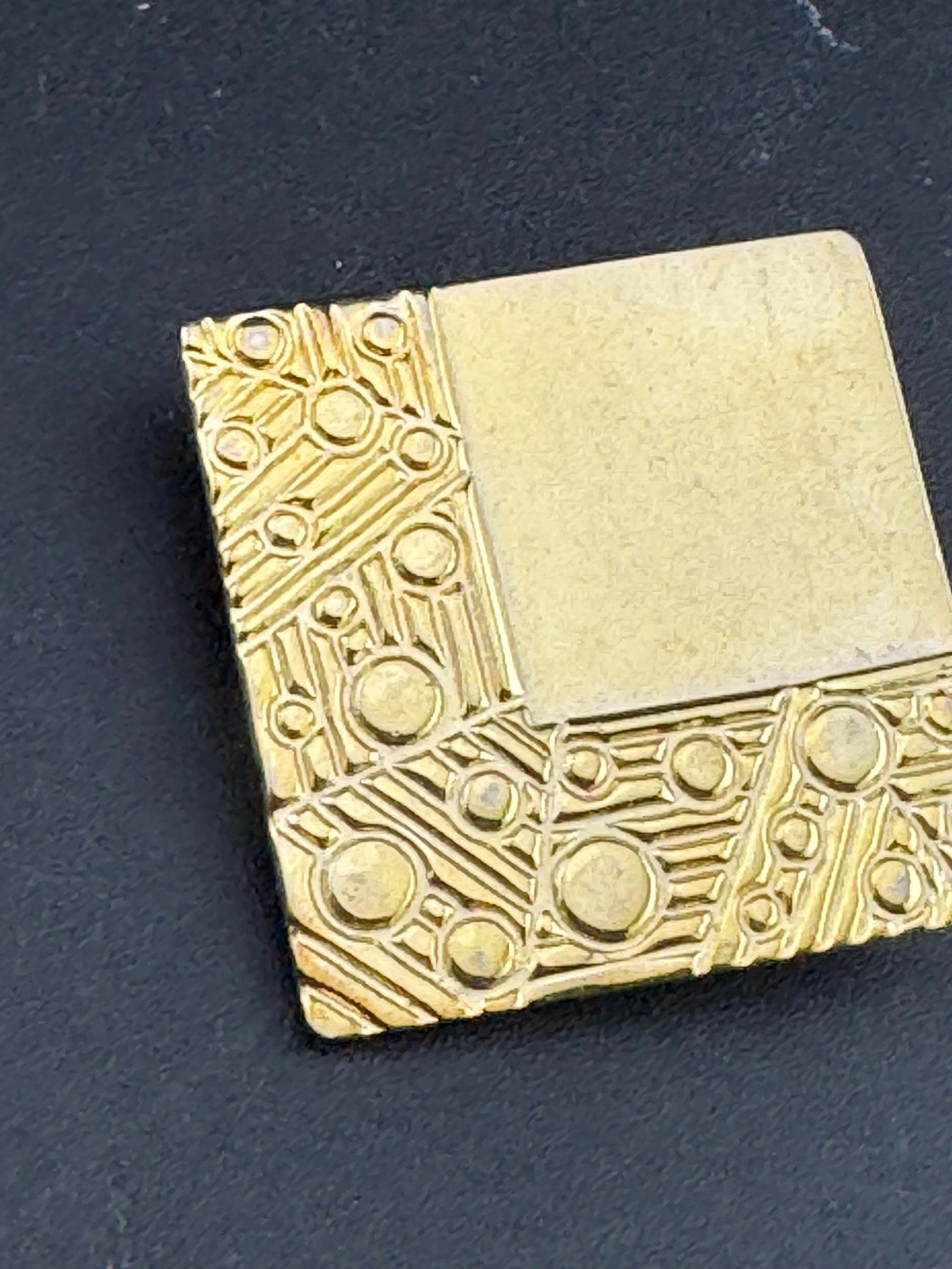 Vintage Gold Tone modernist brutalist textured square Scarf Clip