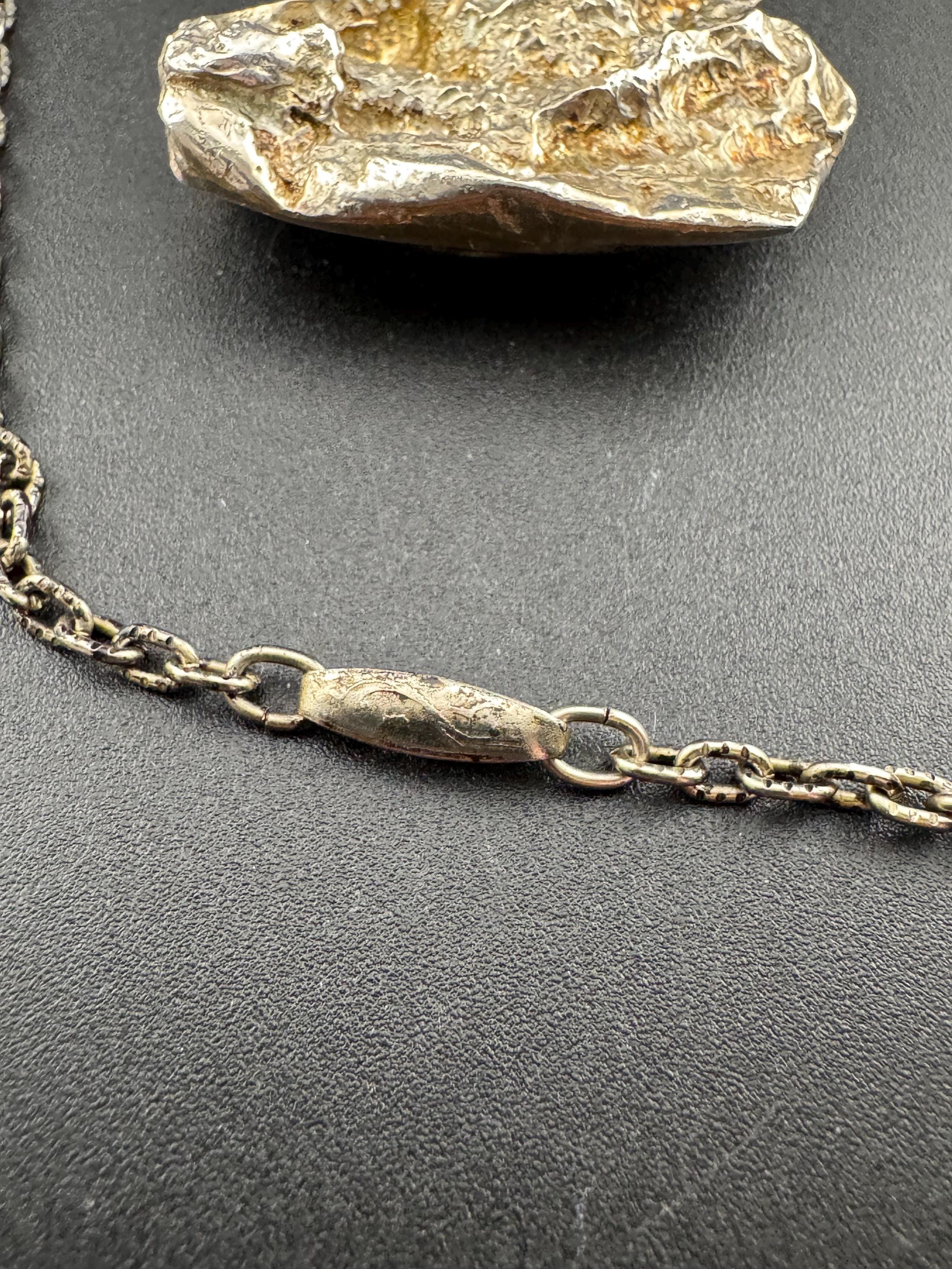 Vintage N.E.FROM Denmark 925 Sterling Silver weighty brutalist nugget pendant necklace on a chain 41.3grams
