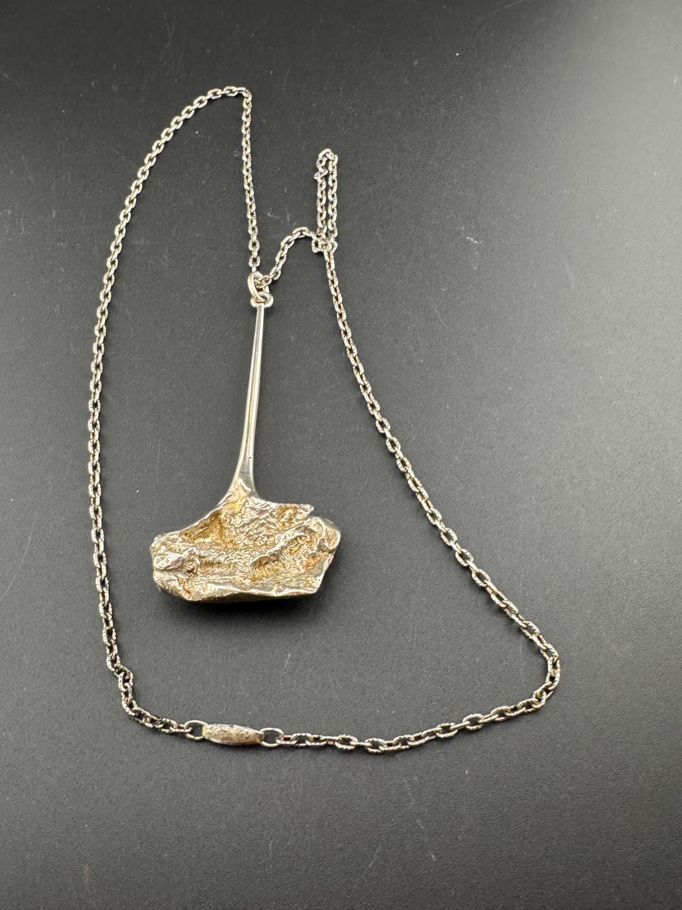 Vintage N.E.FROM Denmark 925 Sterling Silver weighty brutalist nugget pendant necklace on a chain 41.3grams
