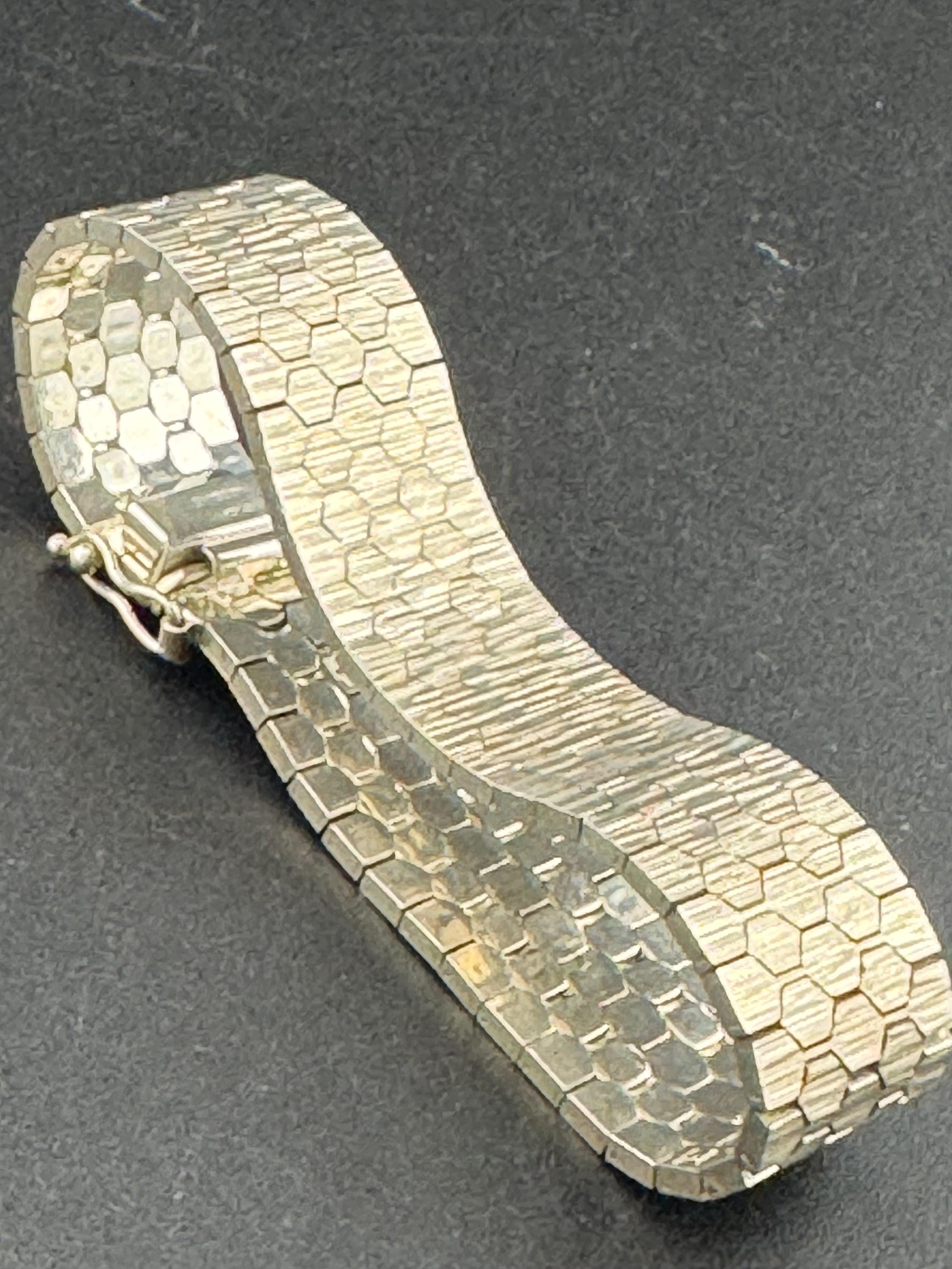 Italian 35.5g Sterling 925 Silver woven mesh 1.5cm wide x 18 cm long articulated cuff bracelet vintage