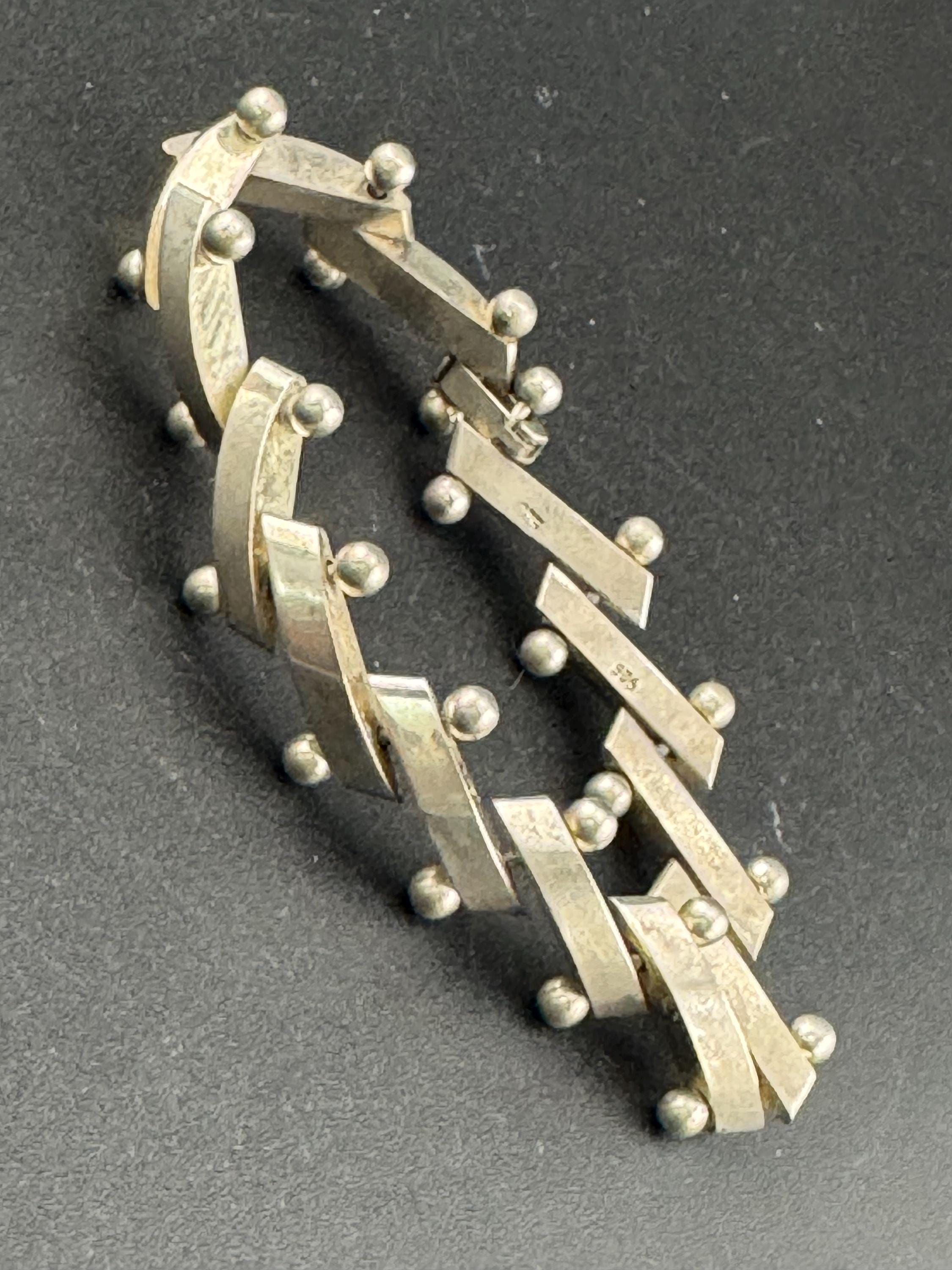 Vintage Modernist brutalist 925 silver panel and ball link bracelet 41.2 grams 20cm long unisex
