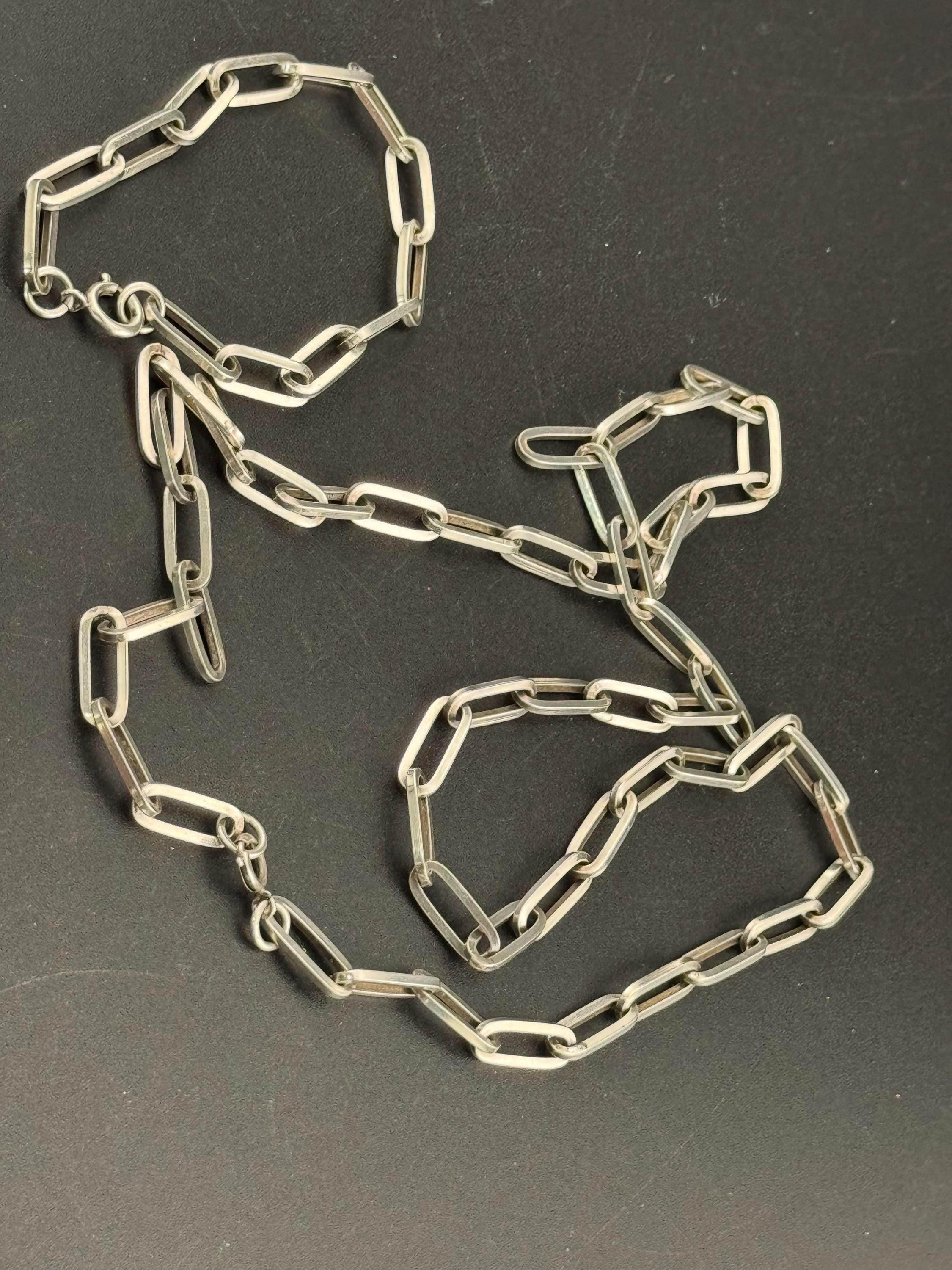 Vintage Sterling Silver Curb Link Chain Necklace & Bracelet Set