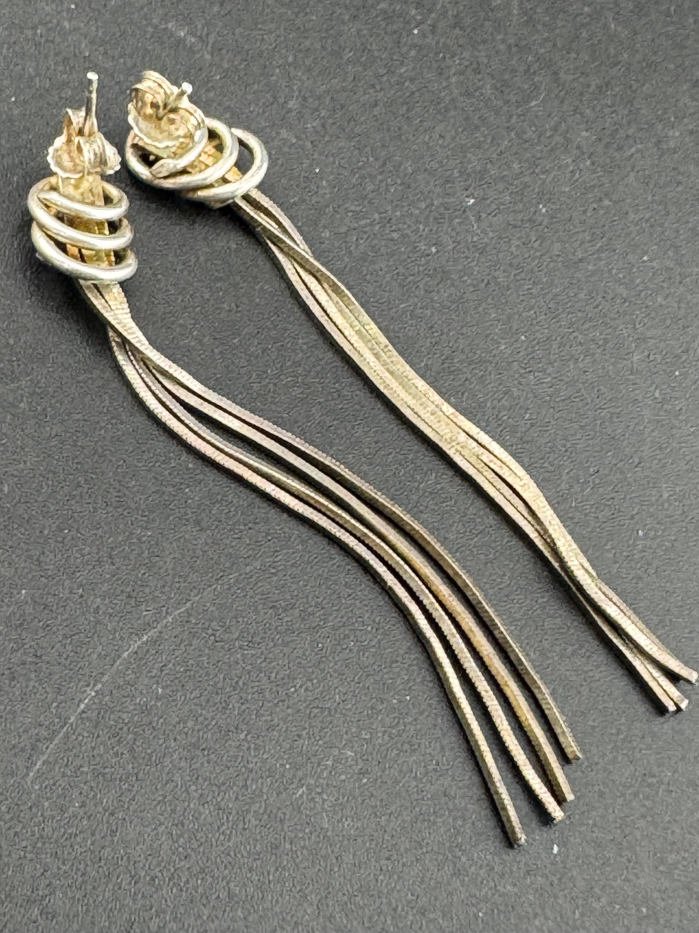 Long 925 sterling silver chain knot and tassel drop dropper dangly earrings for pierced ears