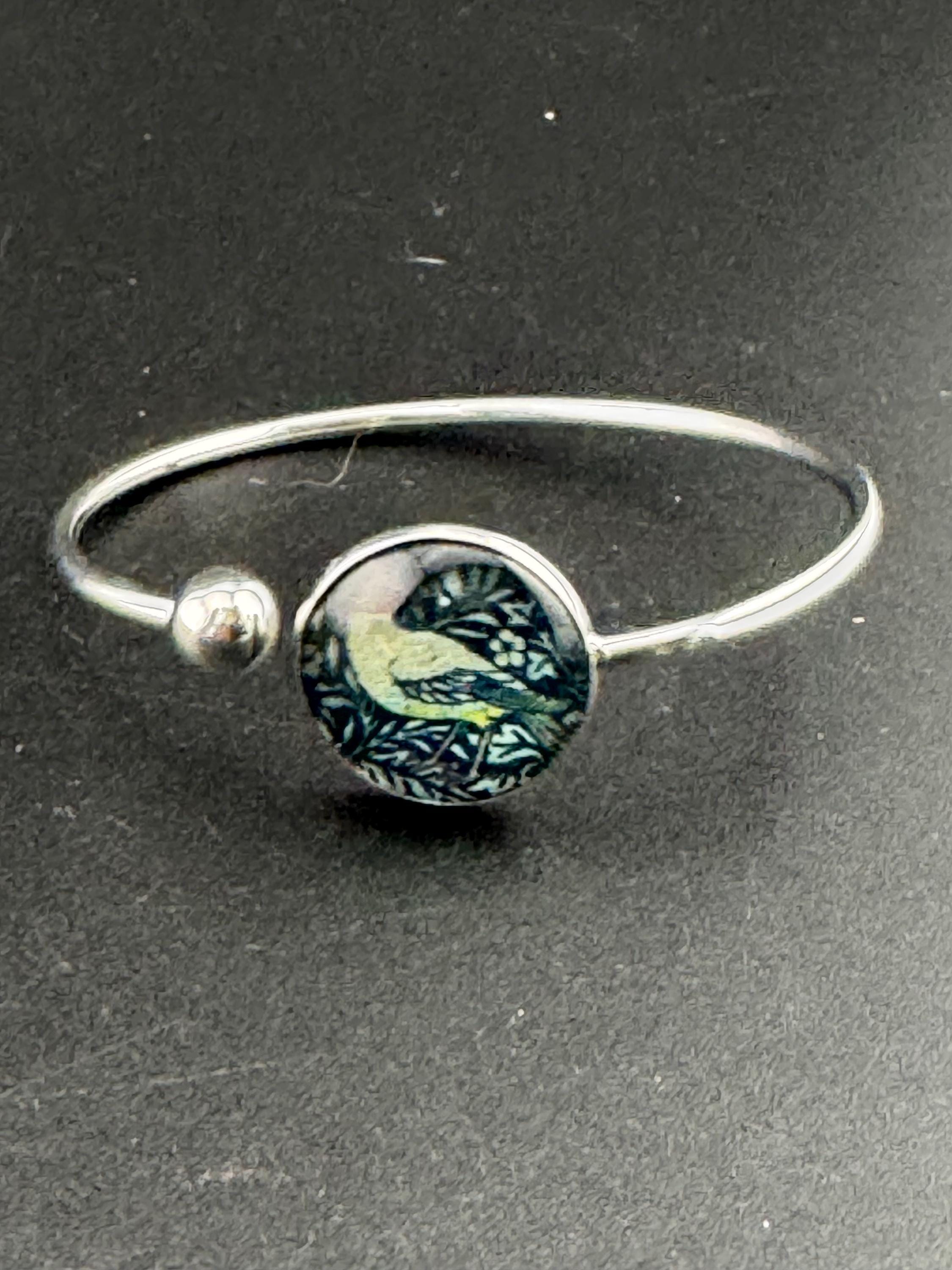 William morris print stainless steel glass cabochon bangle bracelet