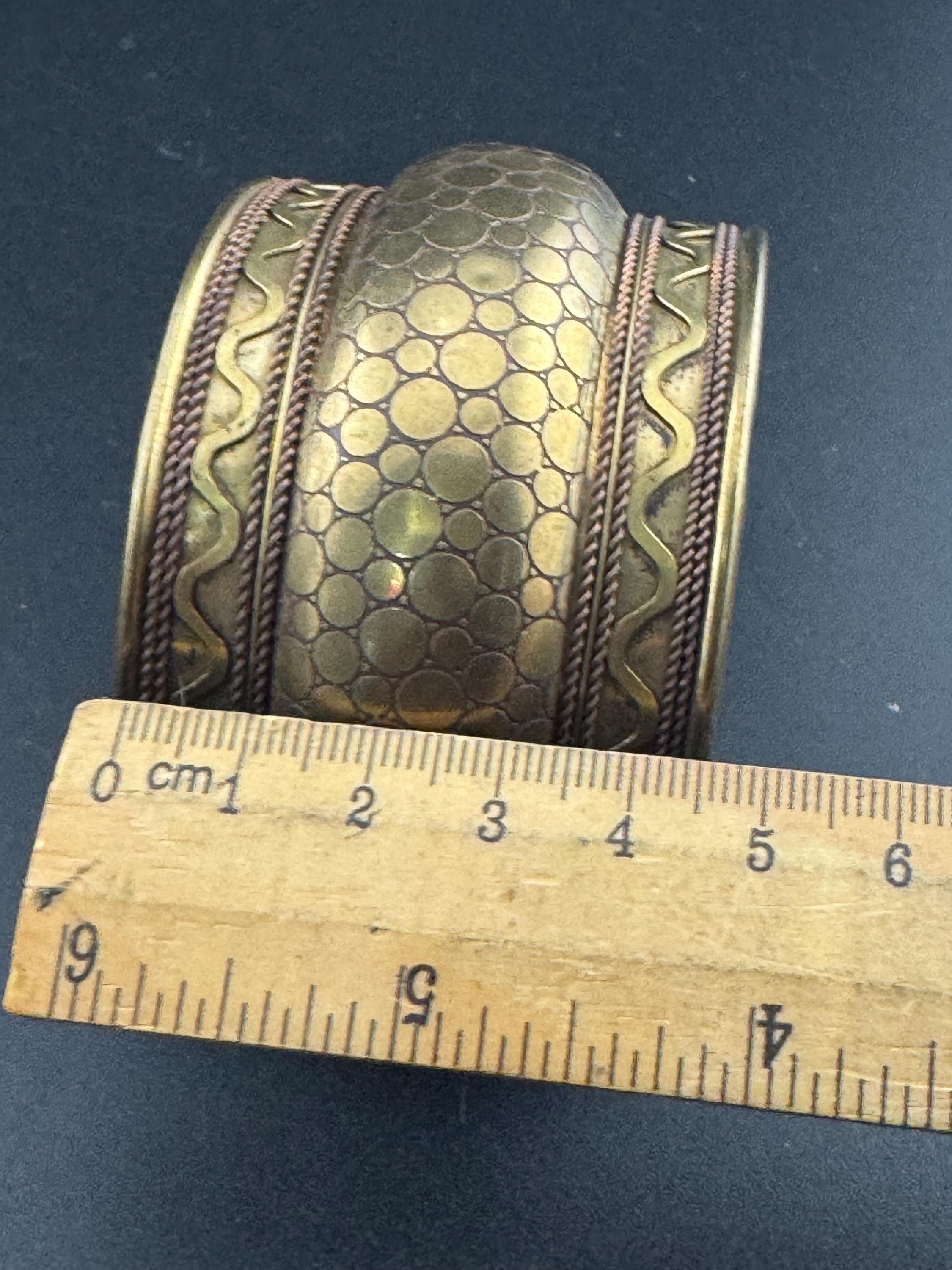 Vintage Engraved Brass Cuff Bangle: Wide Open Boho Bracelet