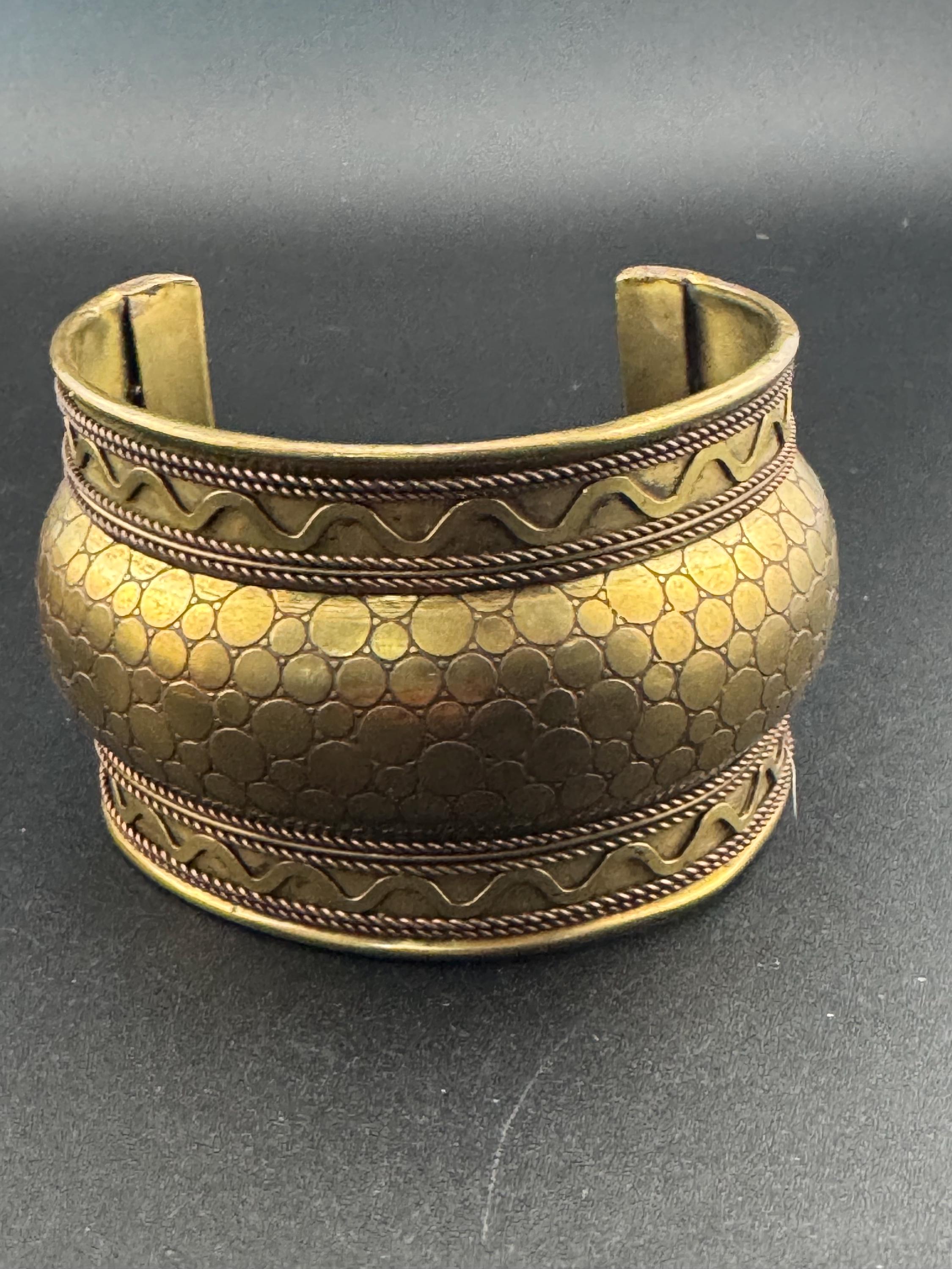 Vintage Engraved Brass Cuff Bangle: Wide Open Boho Bracelet