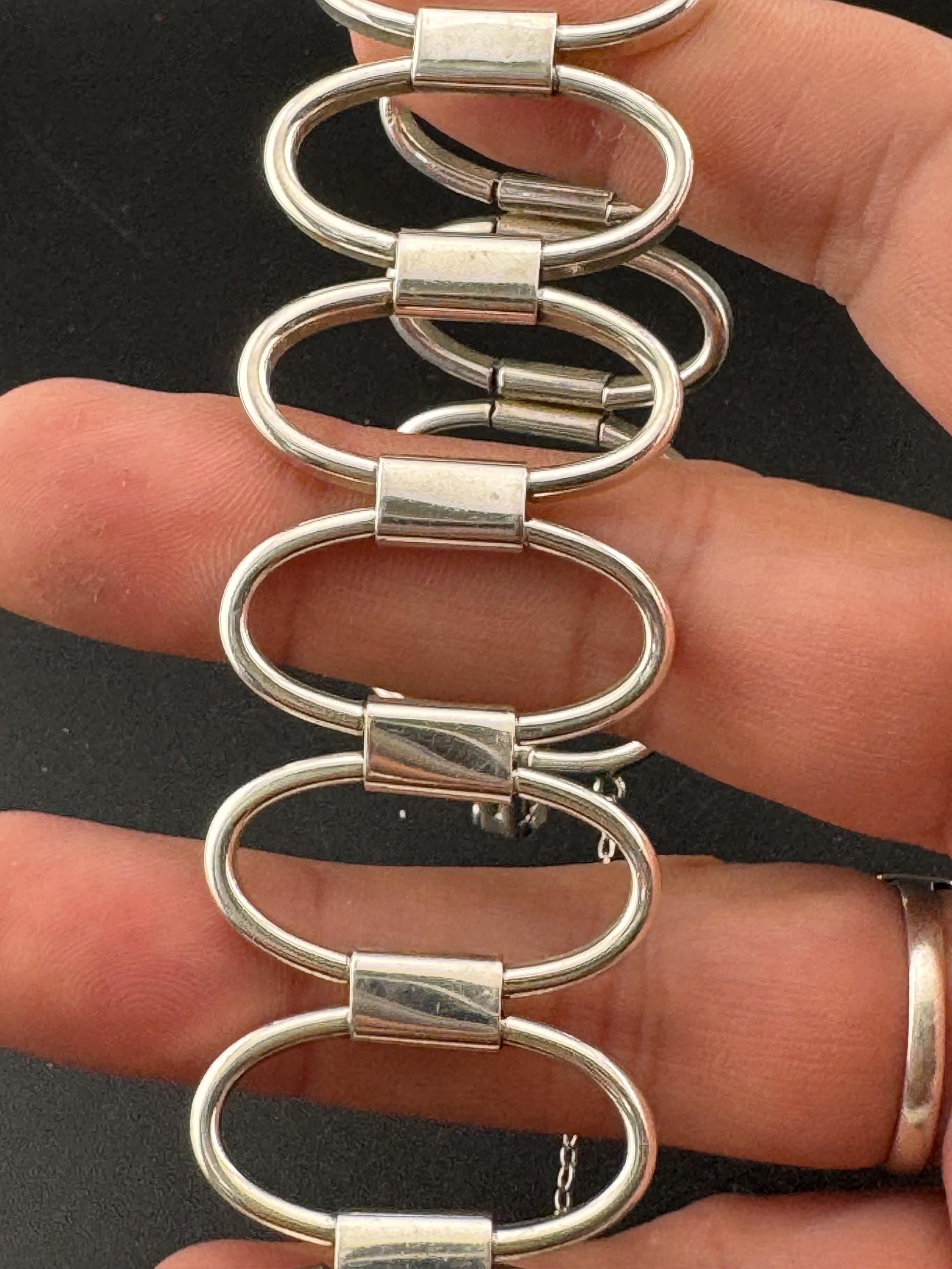 Vintage Retro 925 Sterling Silver panel link modernist chain link chunky bracelet 50.8 grams