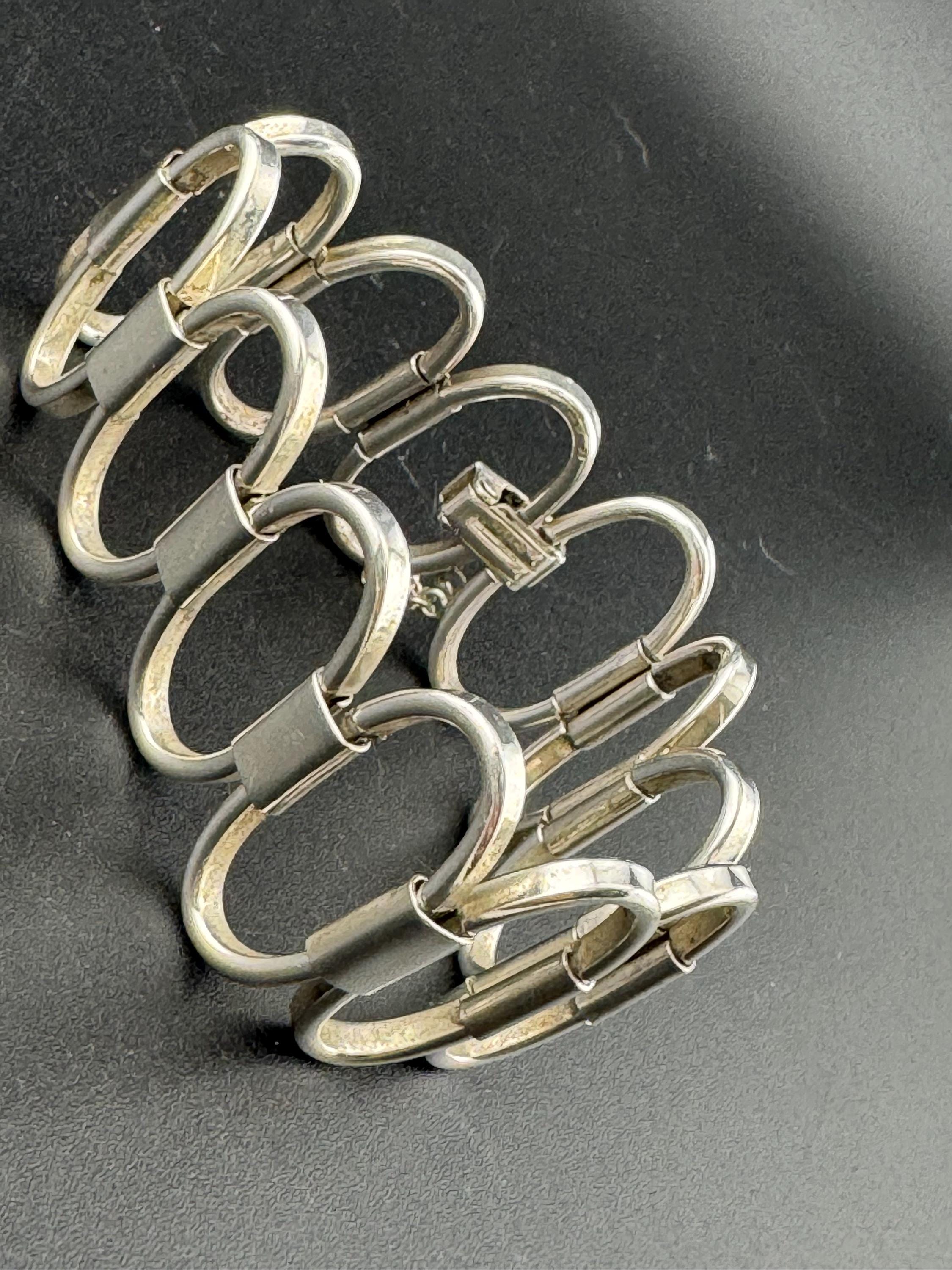 Vintage Retro 925 Sterling Silver panel link modernist chain link chunky bracelet 50.8 grams