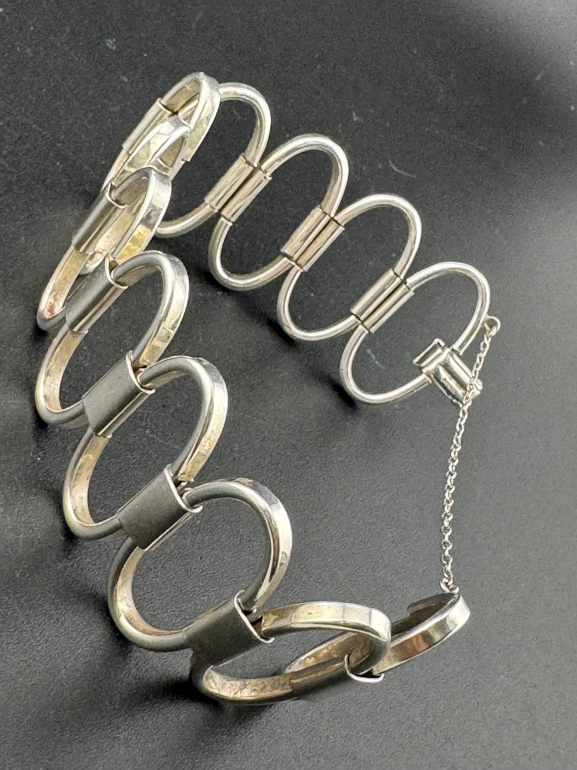 Vintage Retro 925 Sterling Silver panel link modernist chain link chunky bracelet 50.8 grams