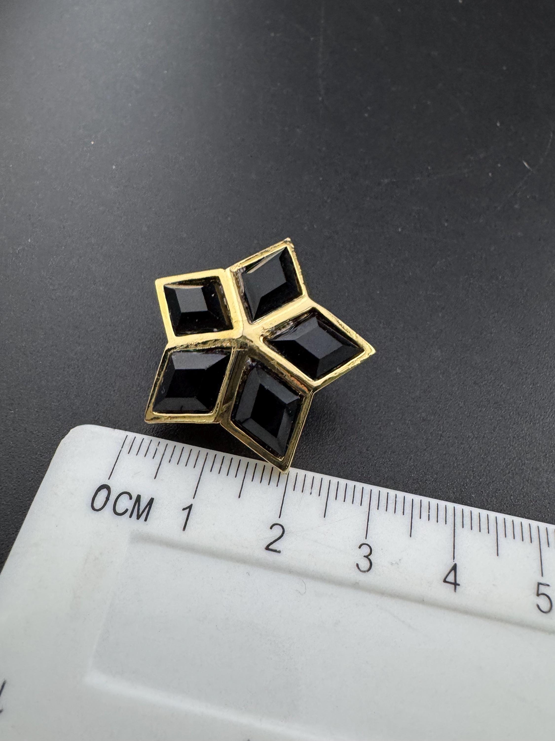 vintage gold tone black Swarovski crystal star stud clip on earrings 1980s old shop stock
